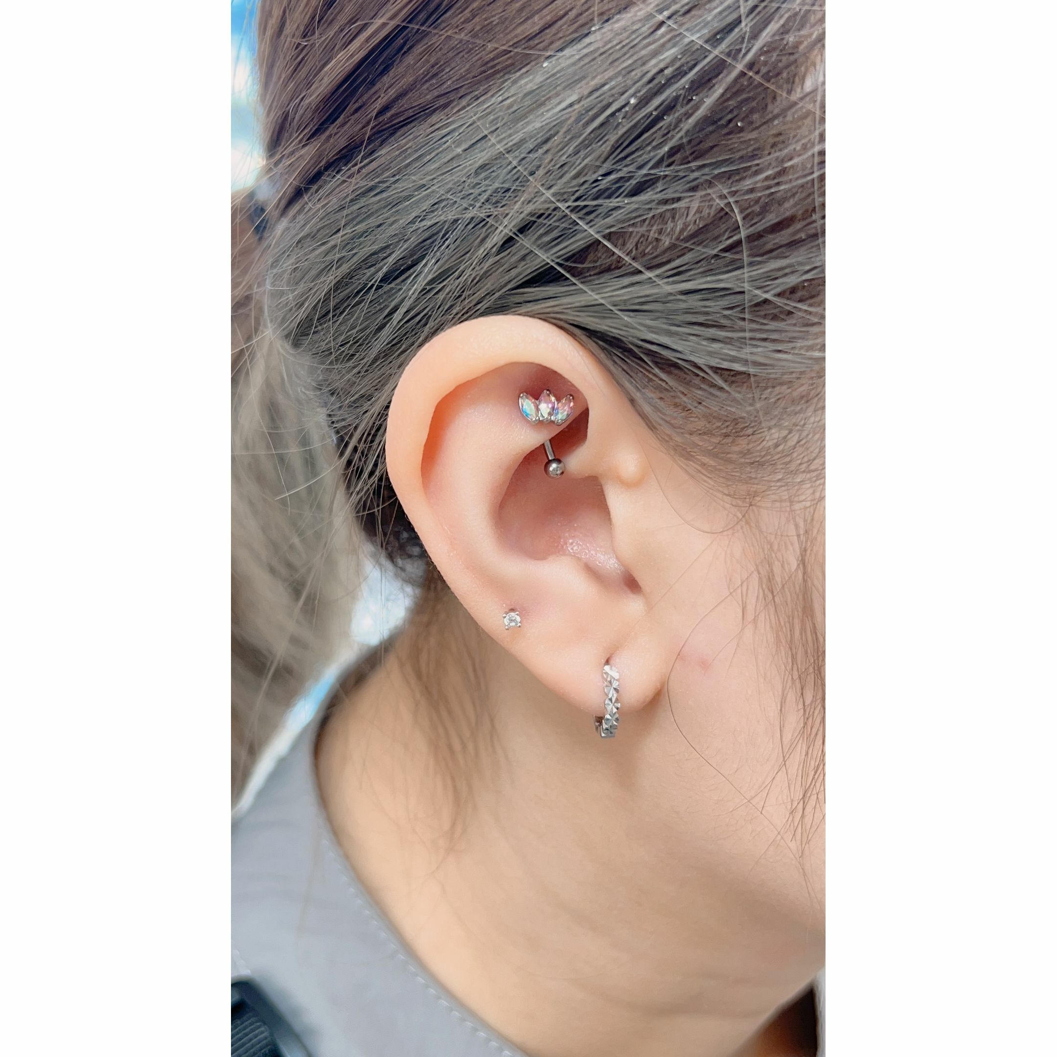 閃閃多面圓形切割純銀小耳圈 [睡覺不用脫! ] #A1010