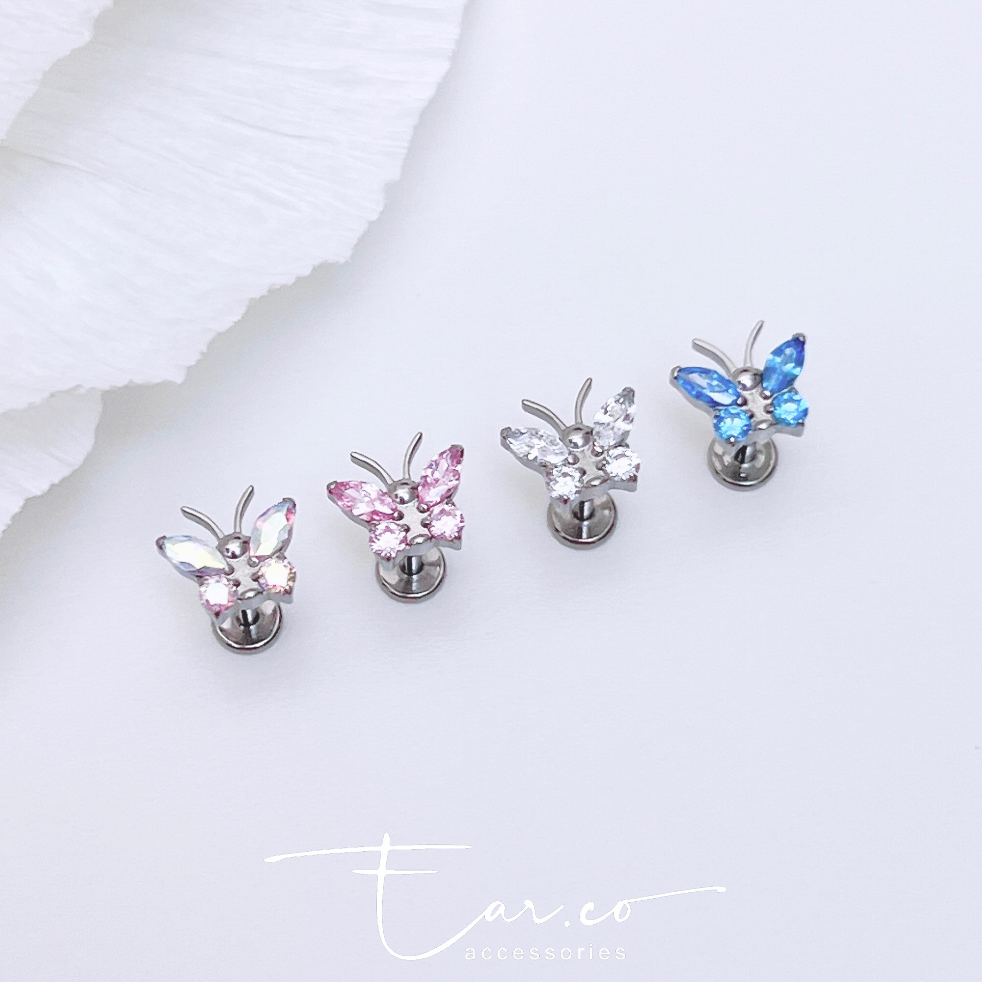 夢幻小蝴蝶平頭耳門/耳珠/耳骨釘 [G23 Titanium] [單支]