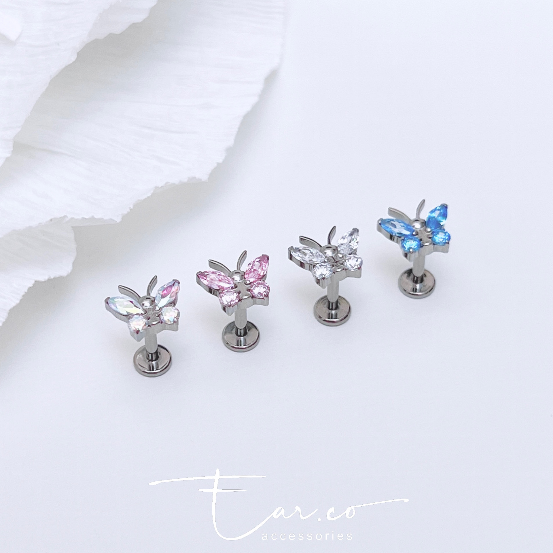 夢幻小蝴蝶平頭耳門/耳珠/耳骨釘 [G23 Titanium] [單支]