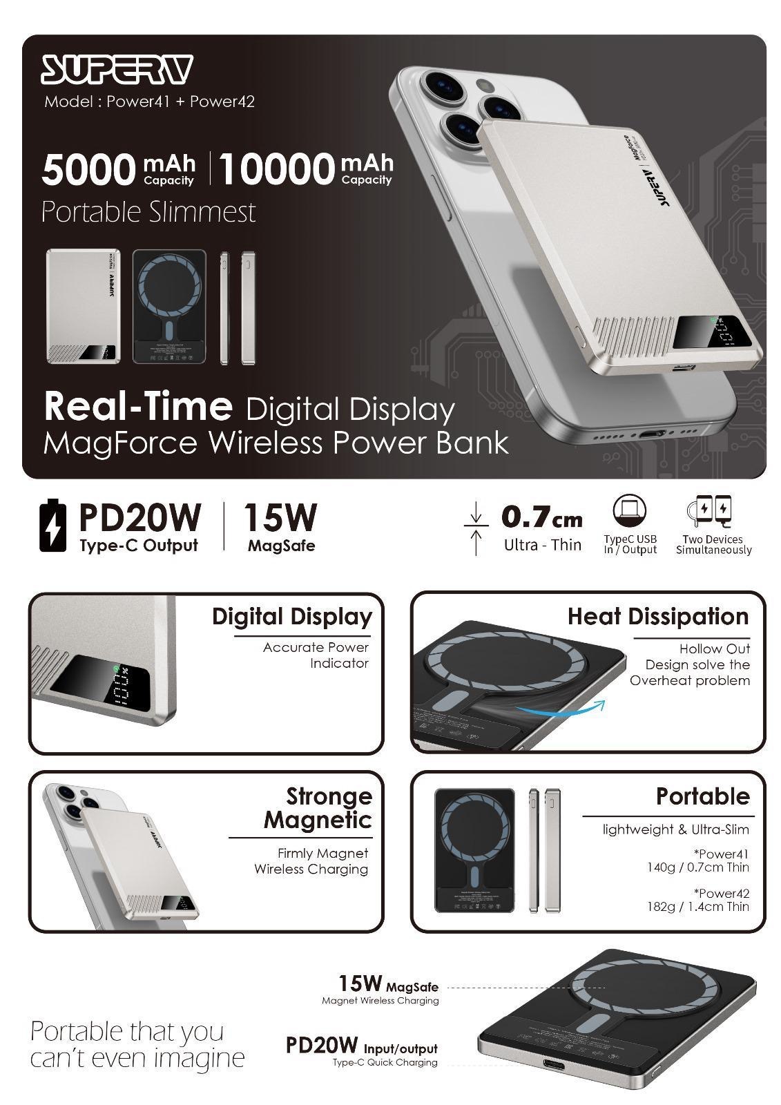 Superv Power41Power42 MagForce數顯纖薄移動電源