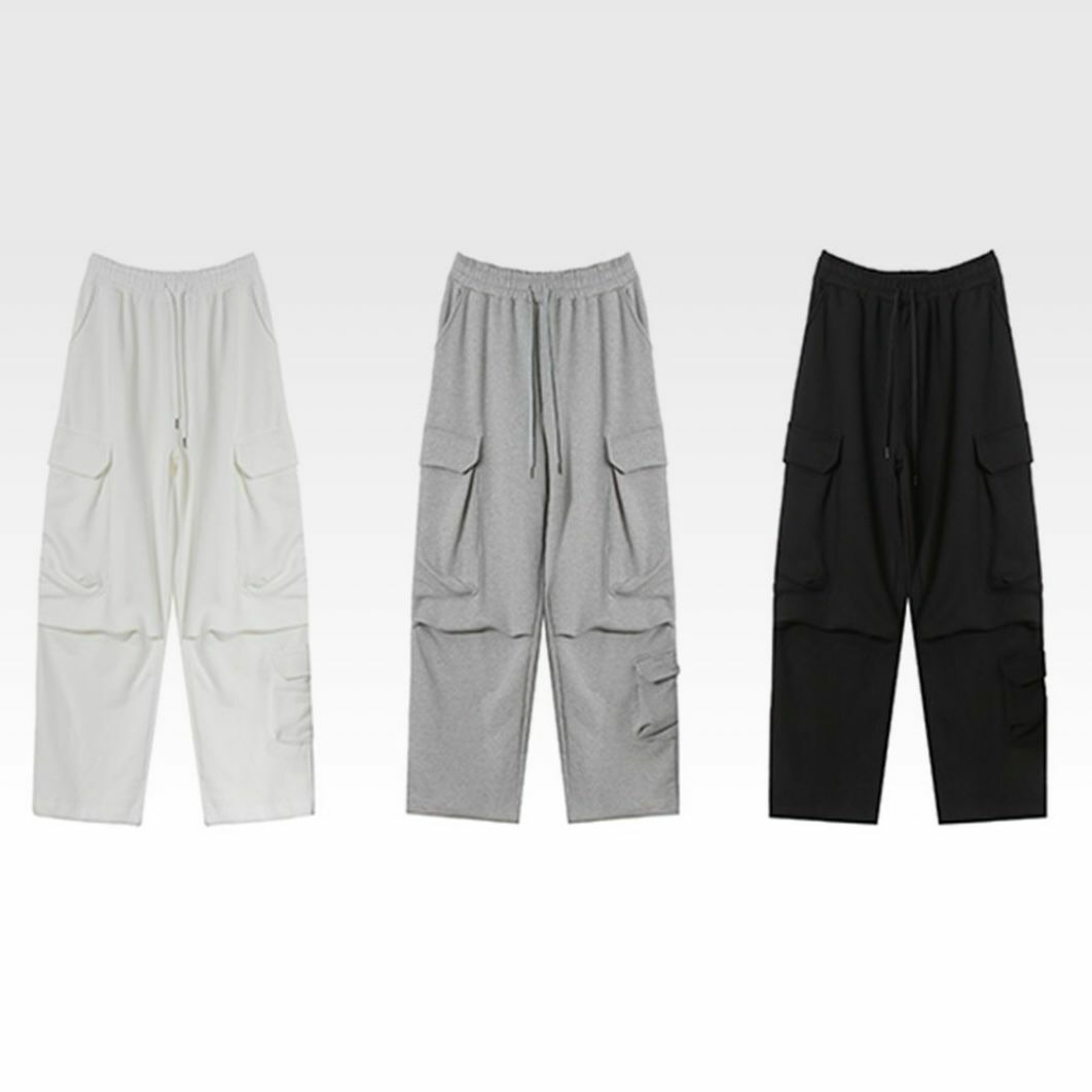 淨色棉質工裝可束腳鬆身褲 P2675