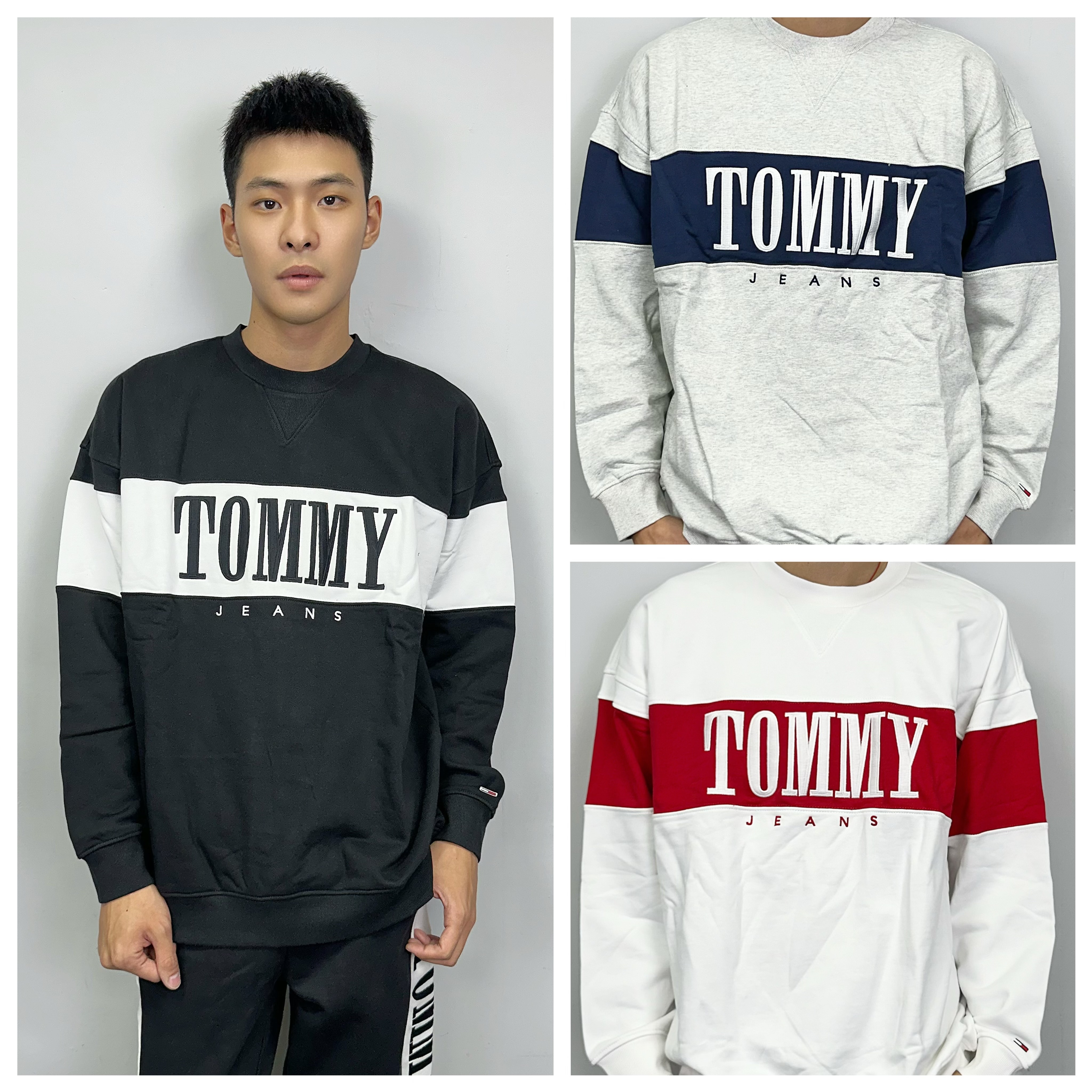 Tommy Jeans 雙色拼接 電繡字母 毛巾布 大學T 長袖上衣