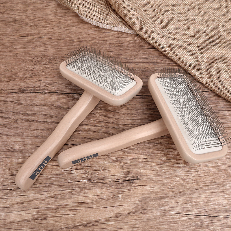 HOP实木宠物开结针梳 金属弯针 开结 去浮毛