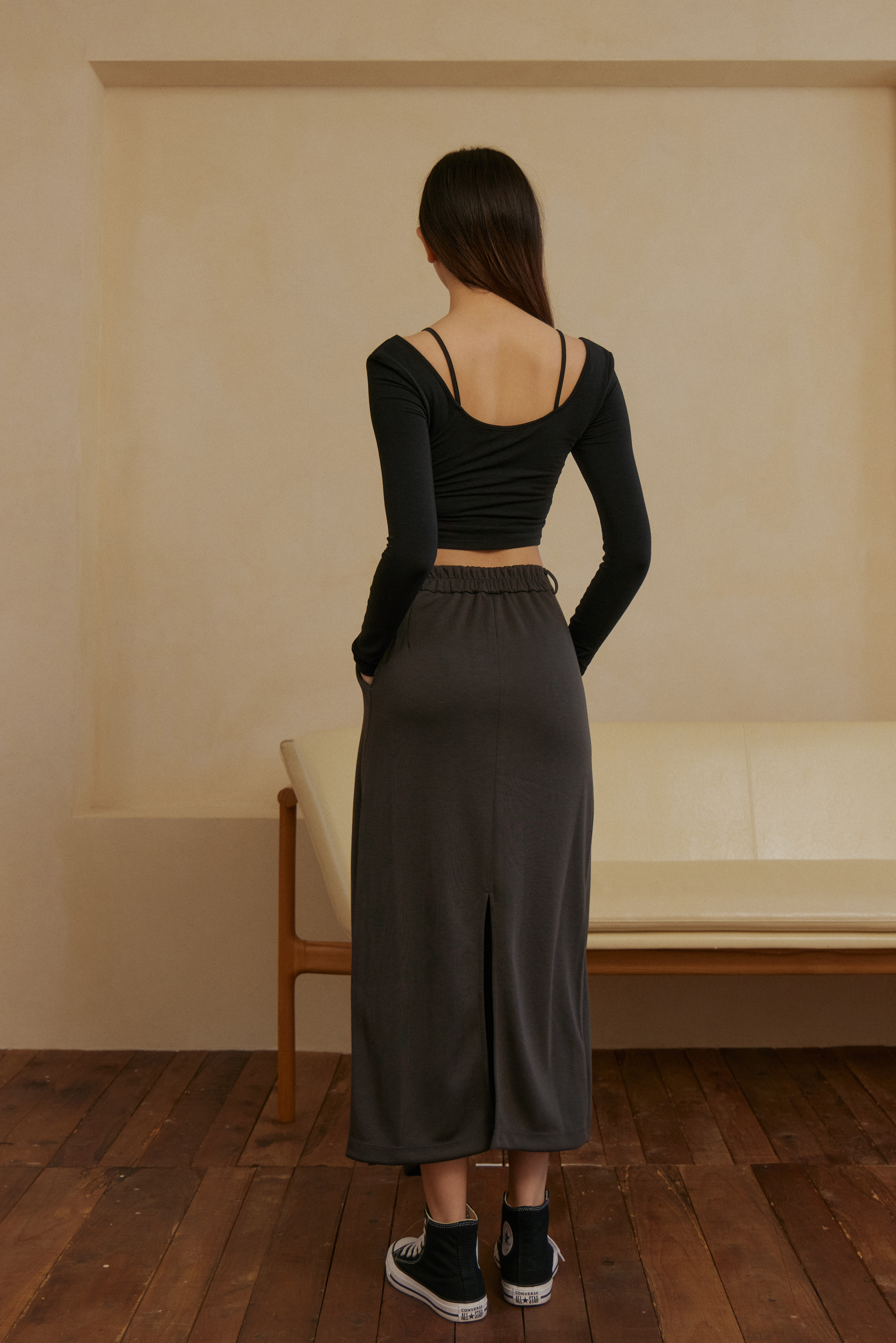 前打摺西裝長裙- 鐵灰