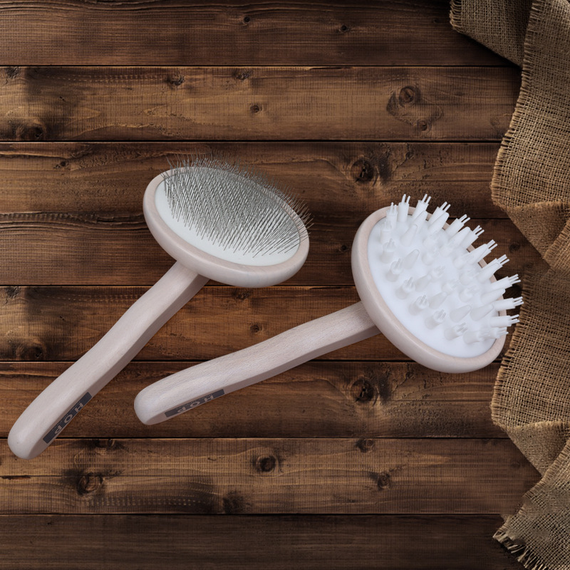 HOP实木宠物开结圆针梳 圆头梅花按摩头