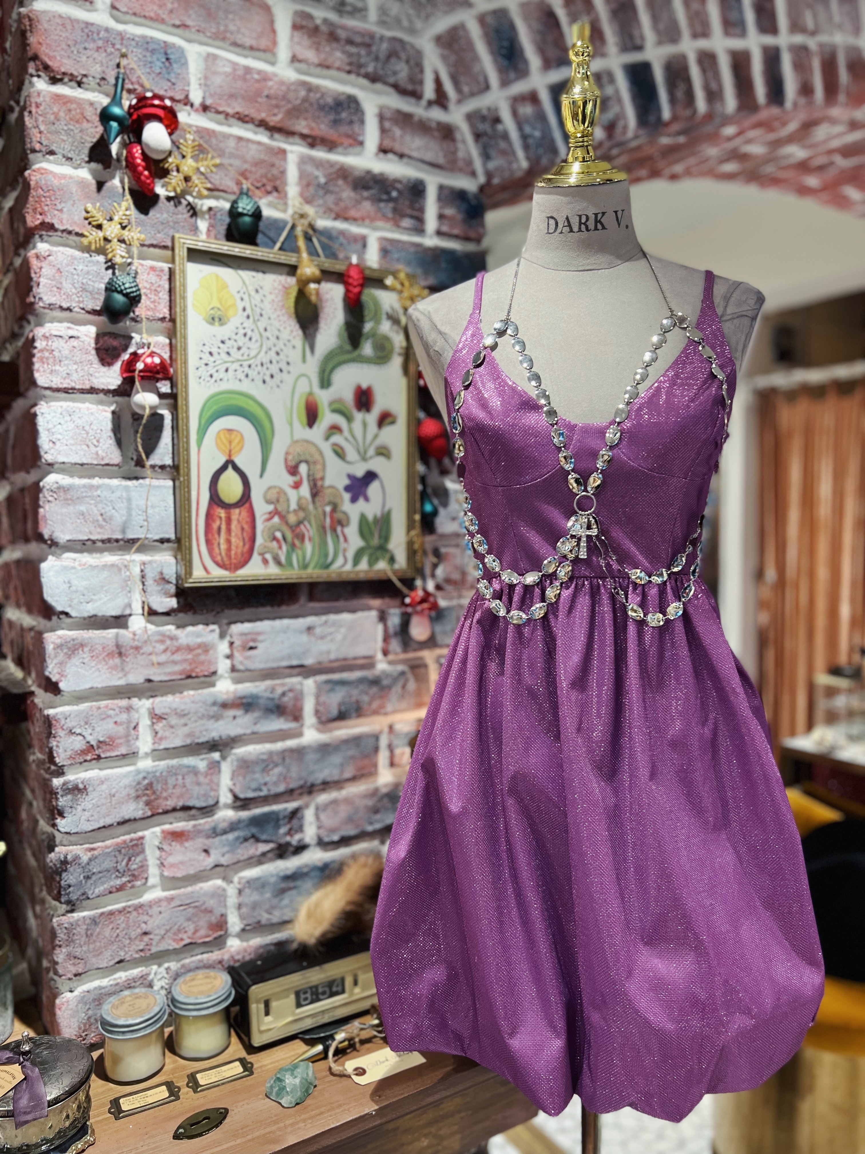 Purple Shine 紫色細閃馬甲花苞Mini Dress