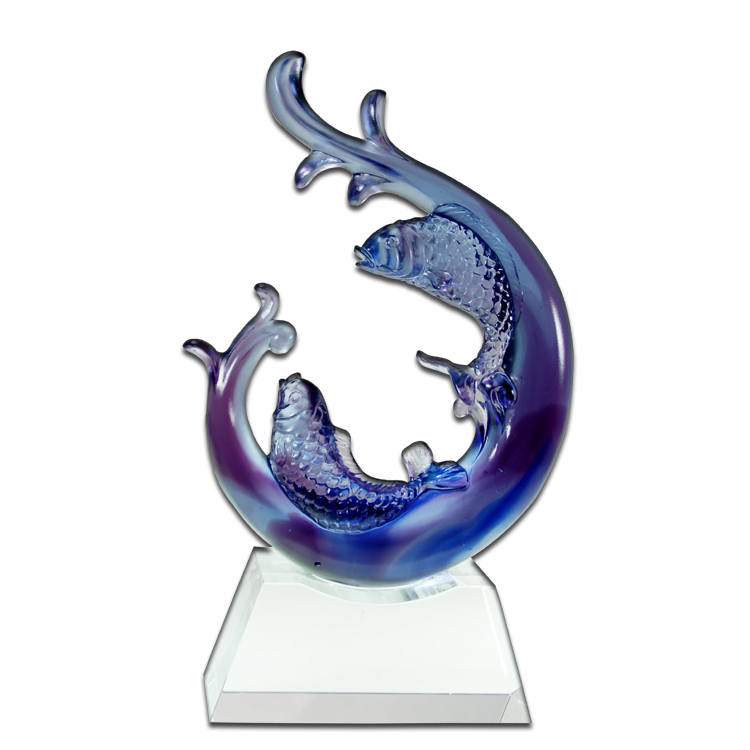 琉璃如魚似水含水晶座｜高質感家居擺飾推薦 開運招財藝術品