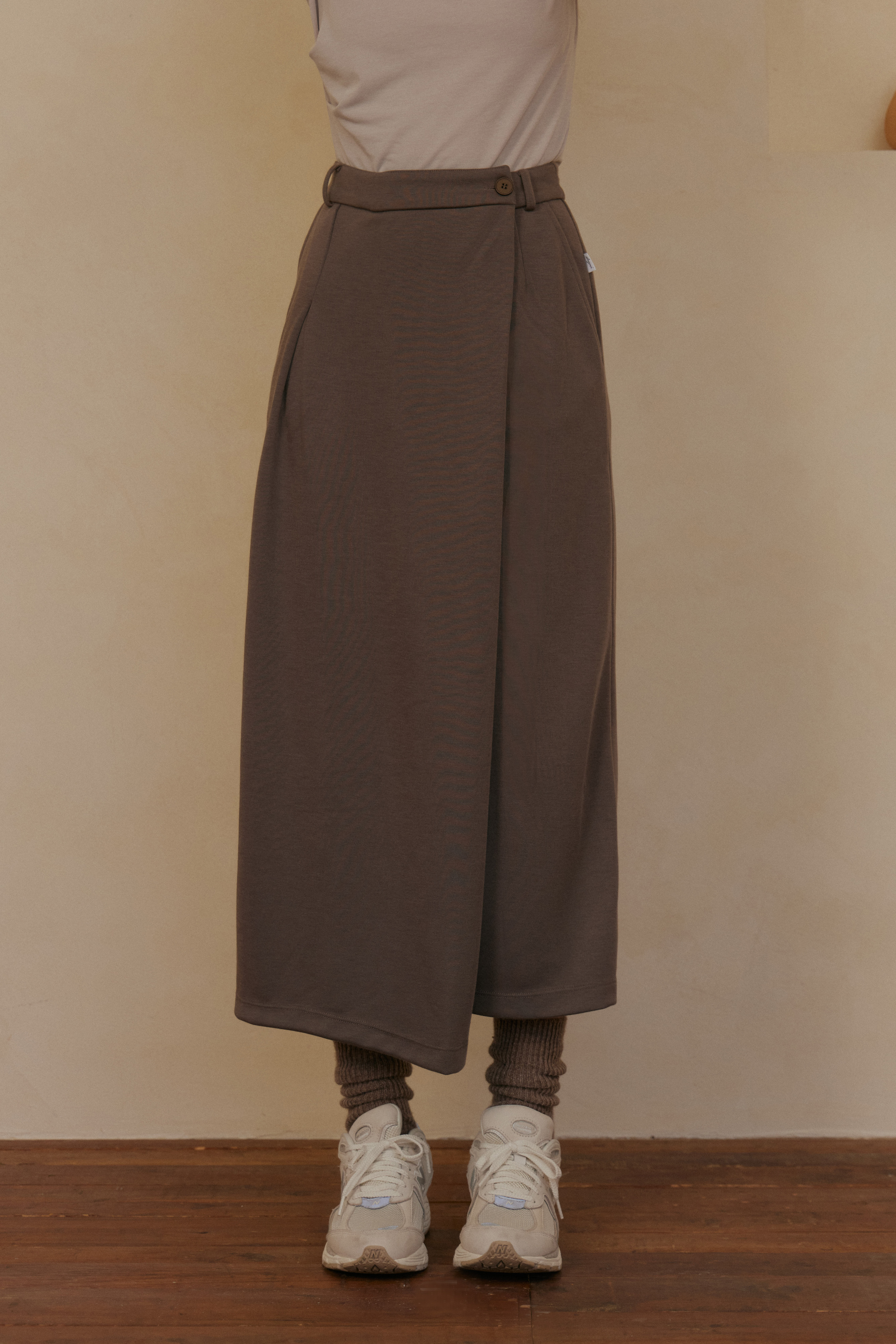 前打摺西裝長裙- 咖啡