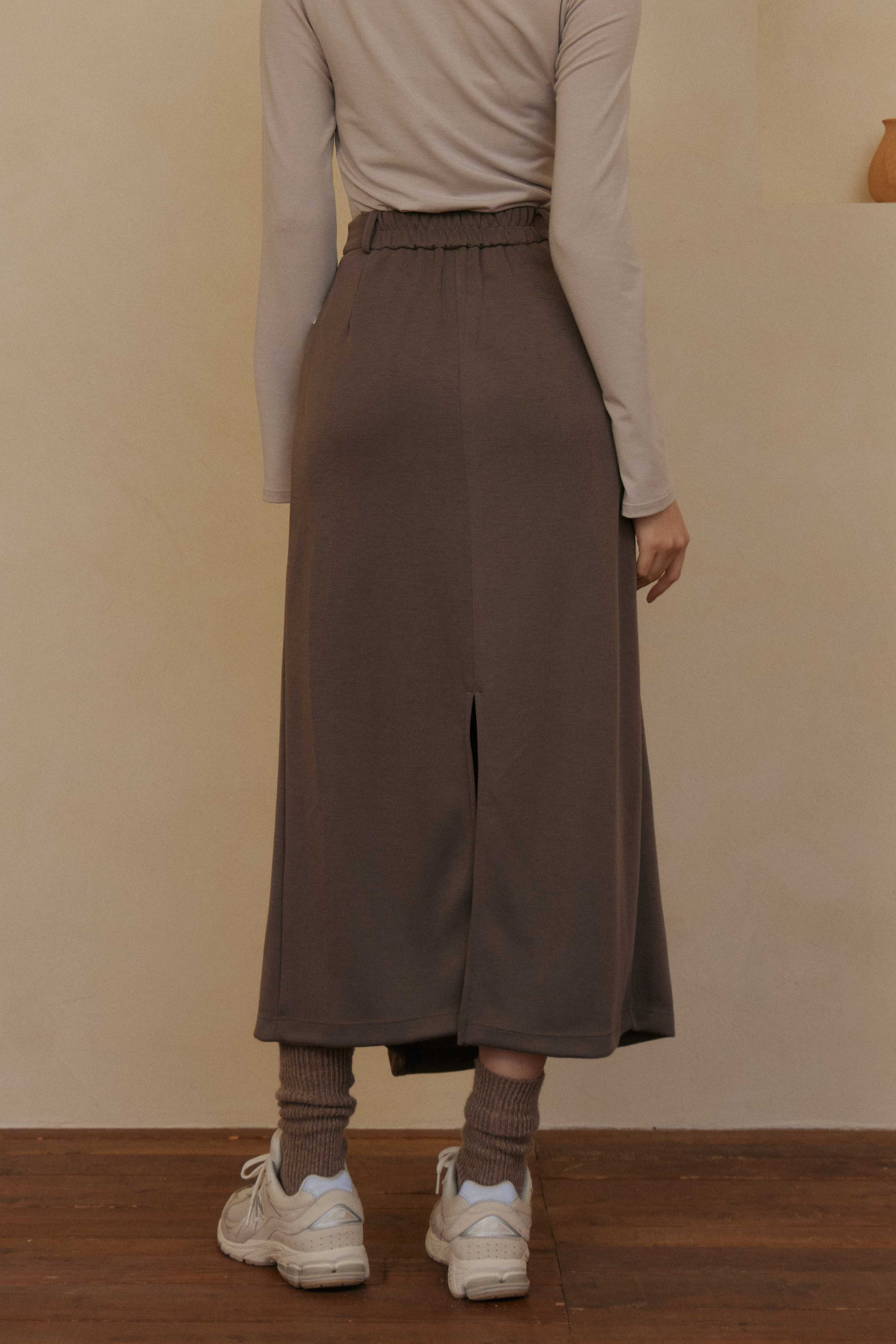 前打摺西裝長裙- 咖啡