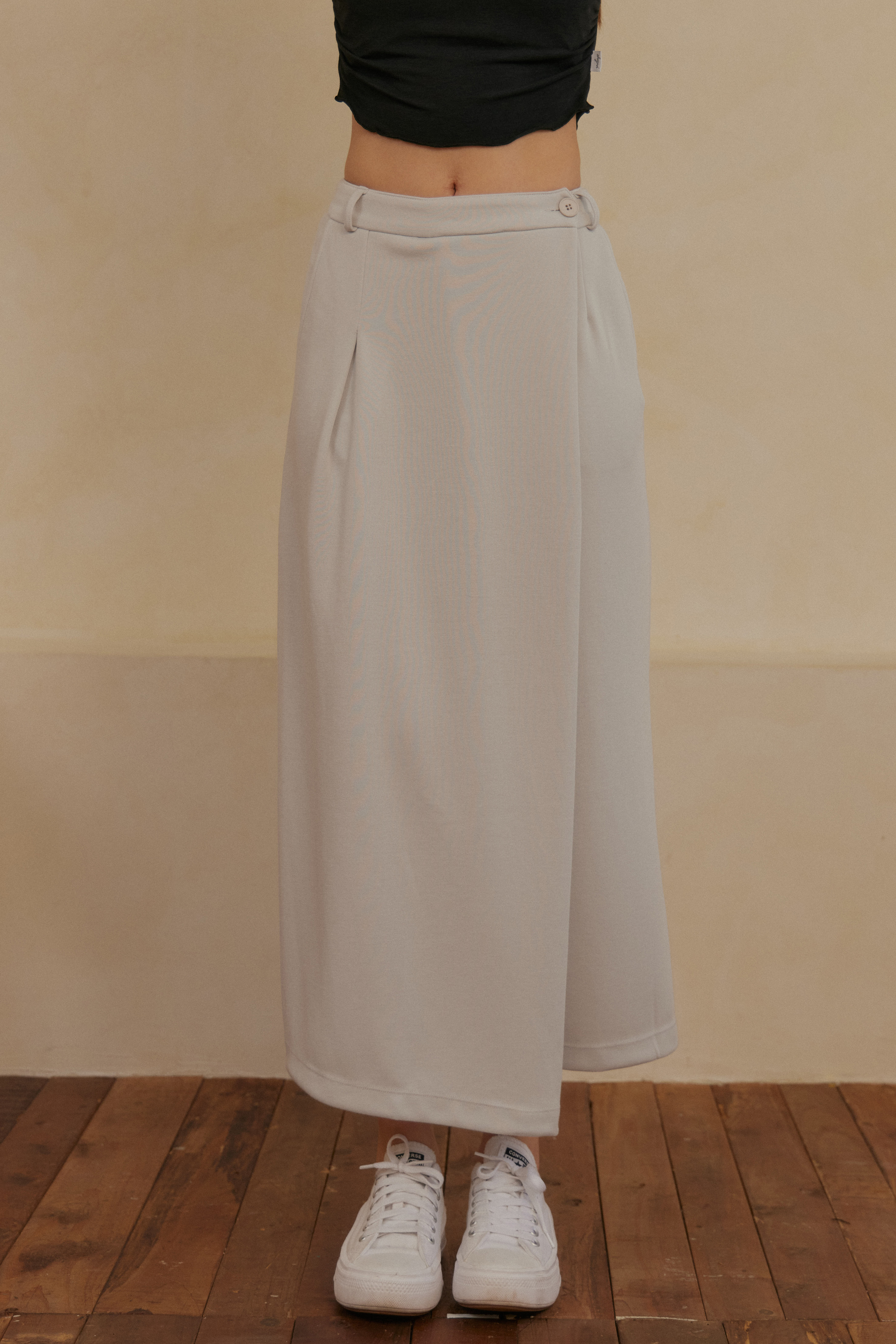 前打摺西裝長裙- 淺灰