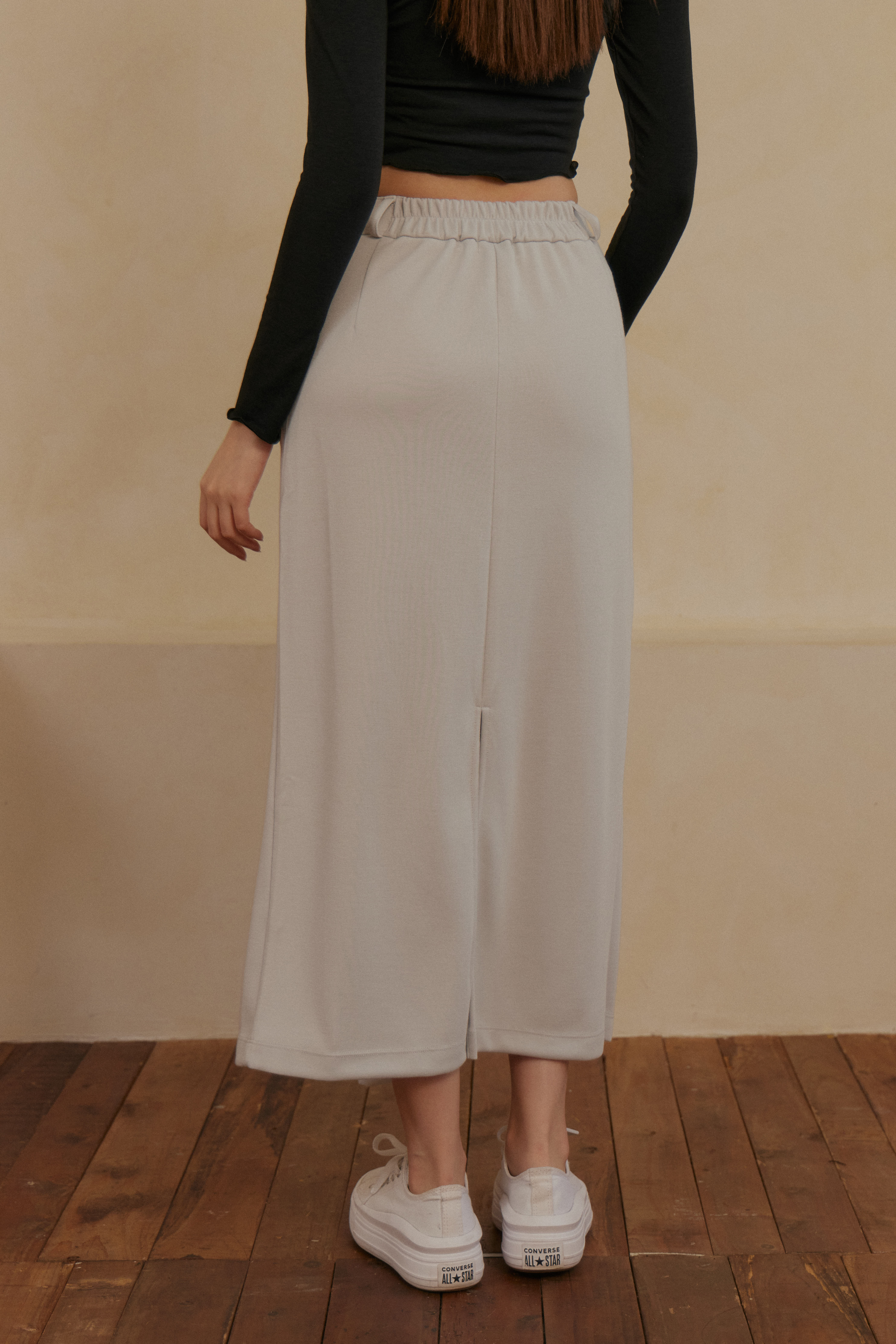 前打摺西裝長裙- 淺灰