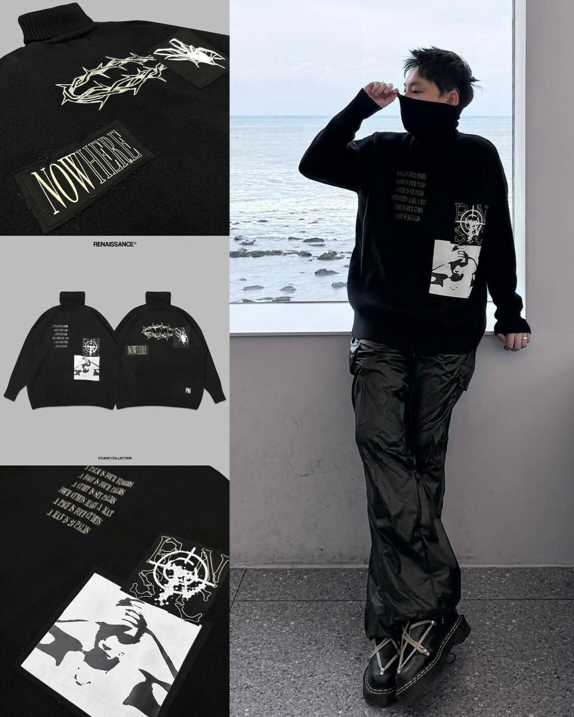 RENAISSANCE 暗黑圖像 貼布 荊棘標語 蜘蛛 高領針織毛衣 ‘’ NOWHERE TURTLENECK SWEATER ‘