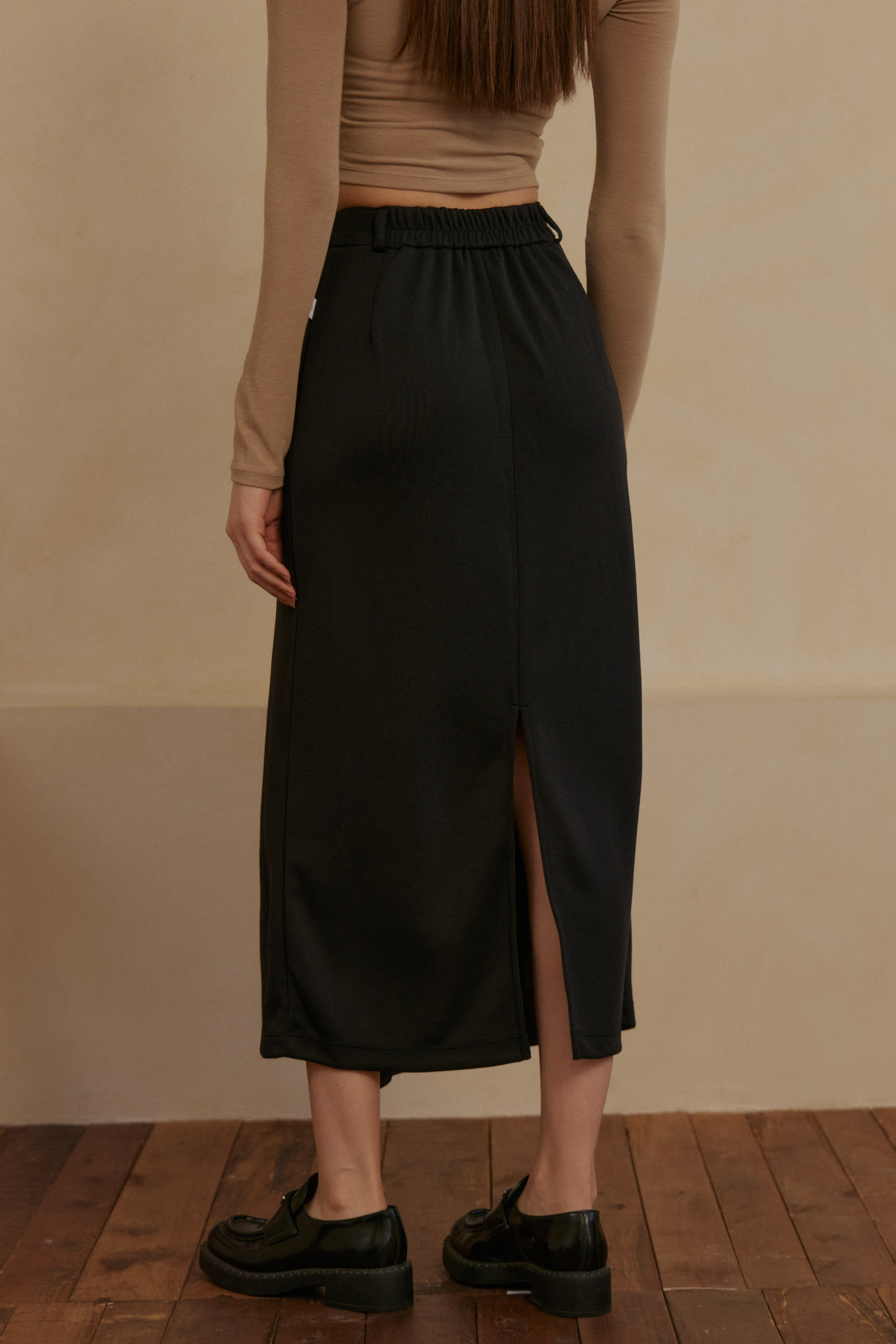 前打摺西裝長裙- 黑