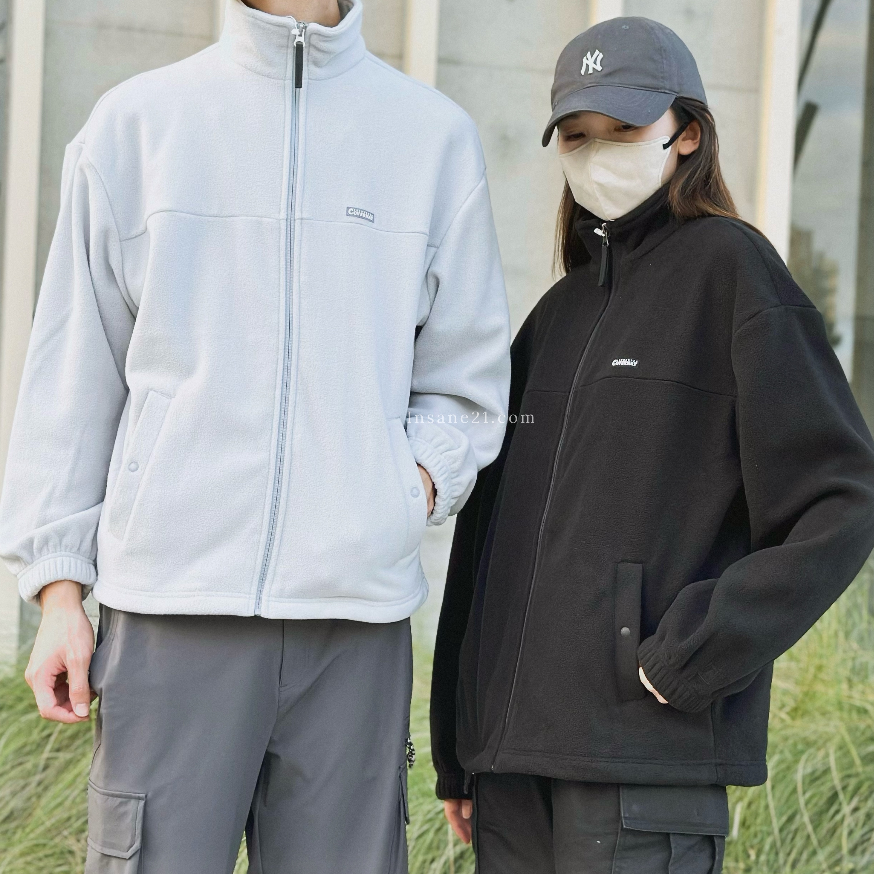 COVERNAT 搖粒絨立領外套 黑//淺灰