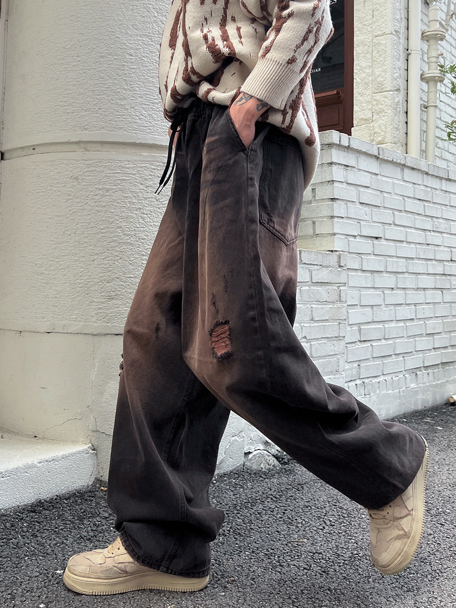 混紡氣球寬腿褲