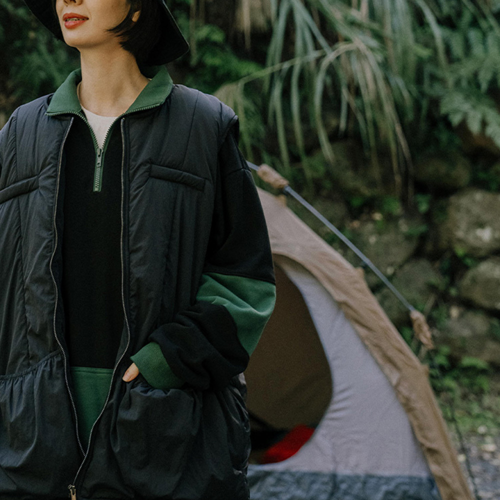 Wrinkled pocket-style quilted zippered vest two colors 1/2【02080275】in stock+pre-order