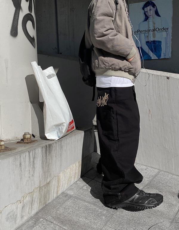 火焰木匠棉質闊腿褲