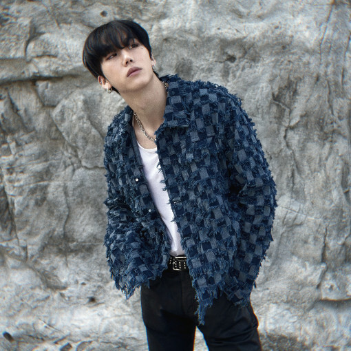 格纹剪邊牛仔夾克