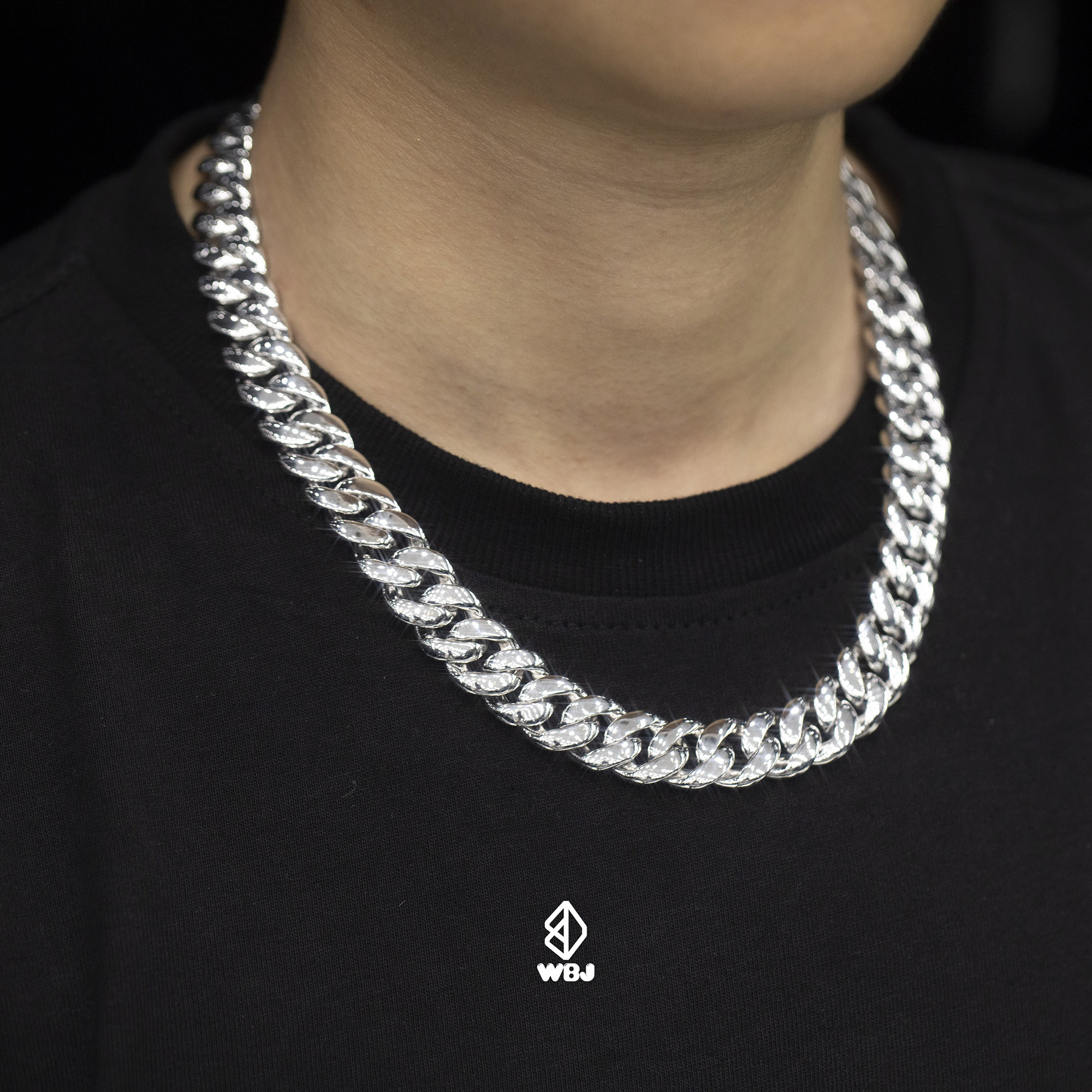 15mm 純銀古巴鍊｜實心