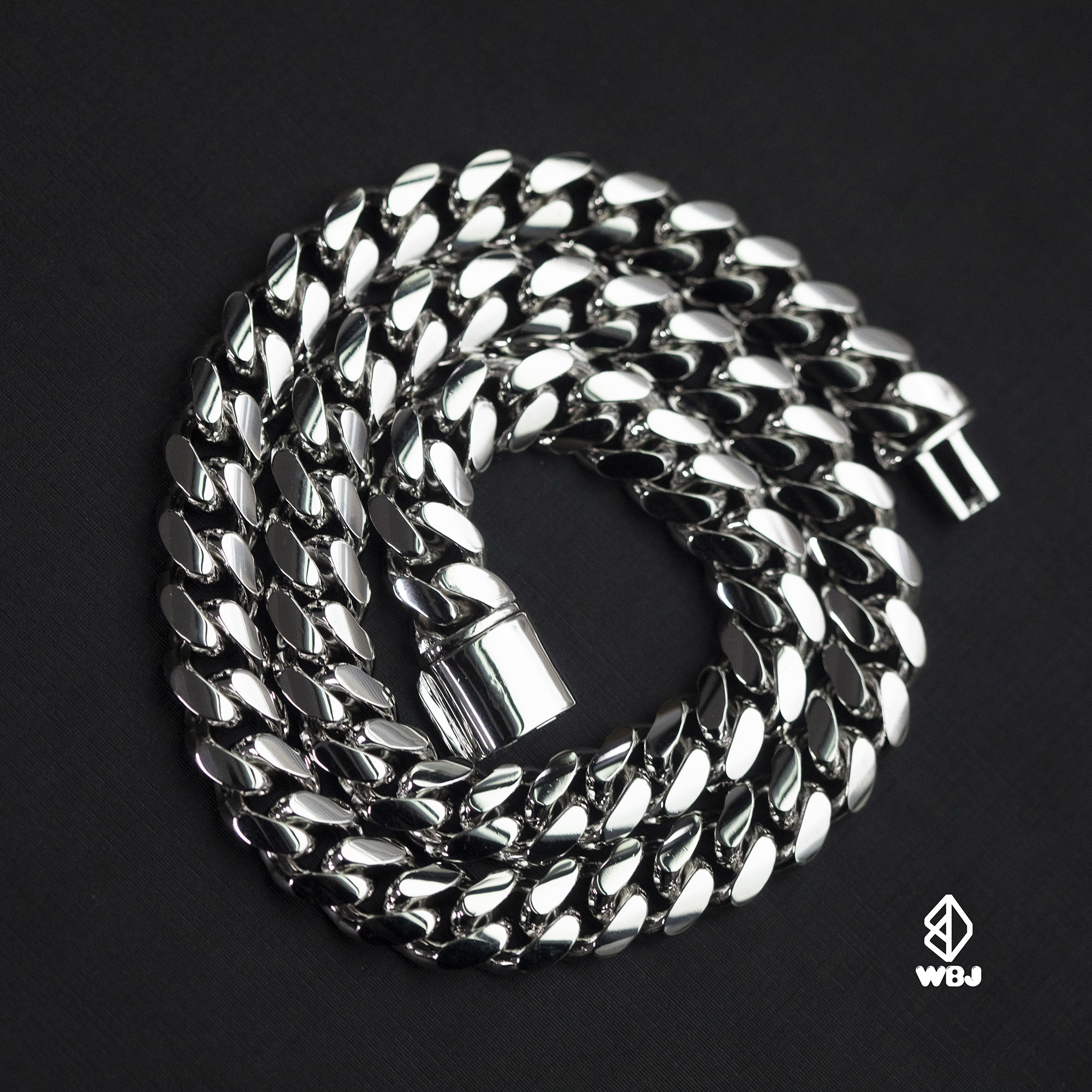 15mm 純銀古巴鍊｜實心