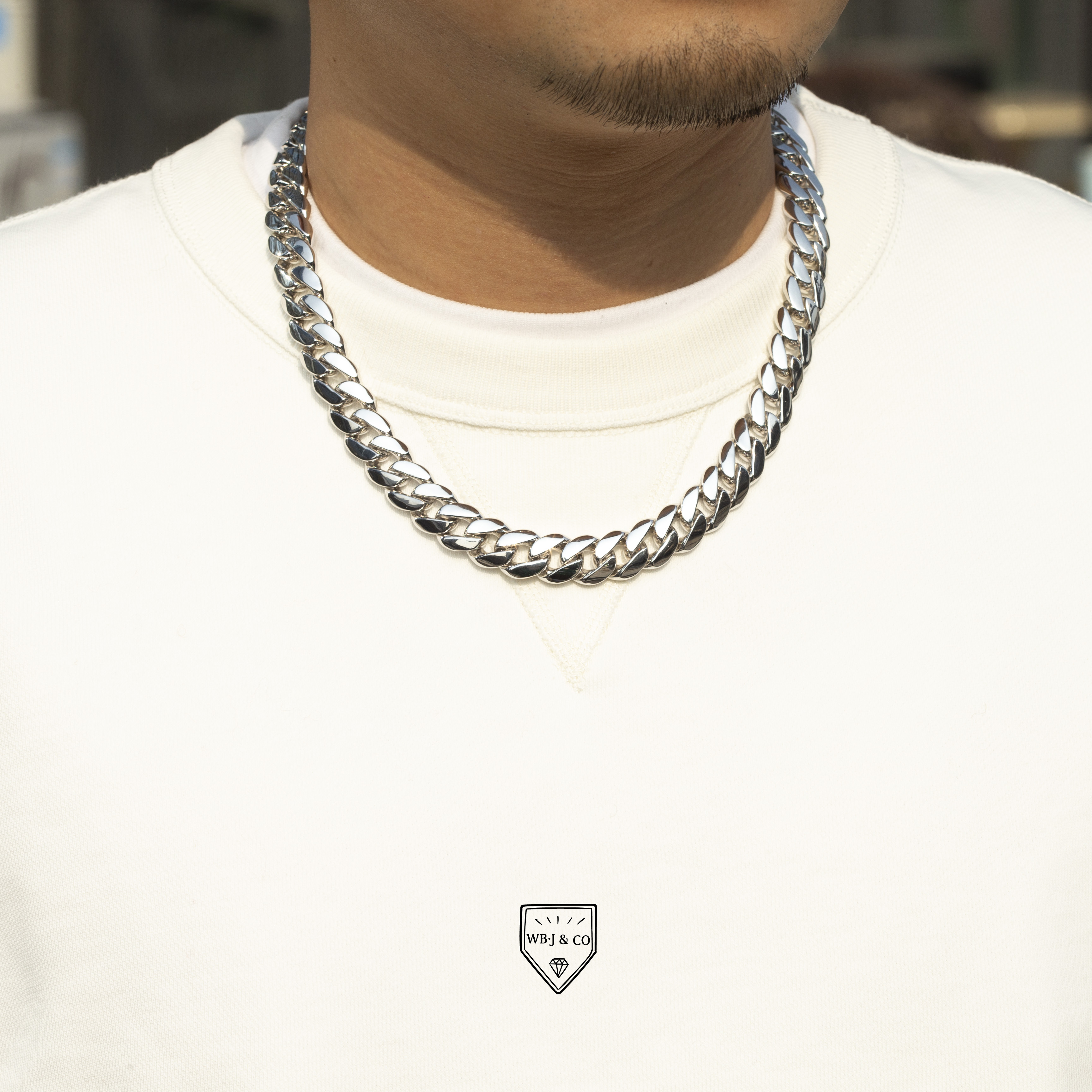 13mm 純銀古巴鍊｜實心