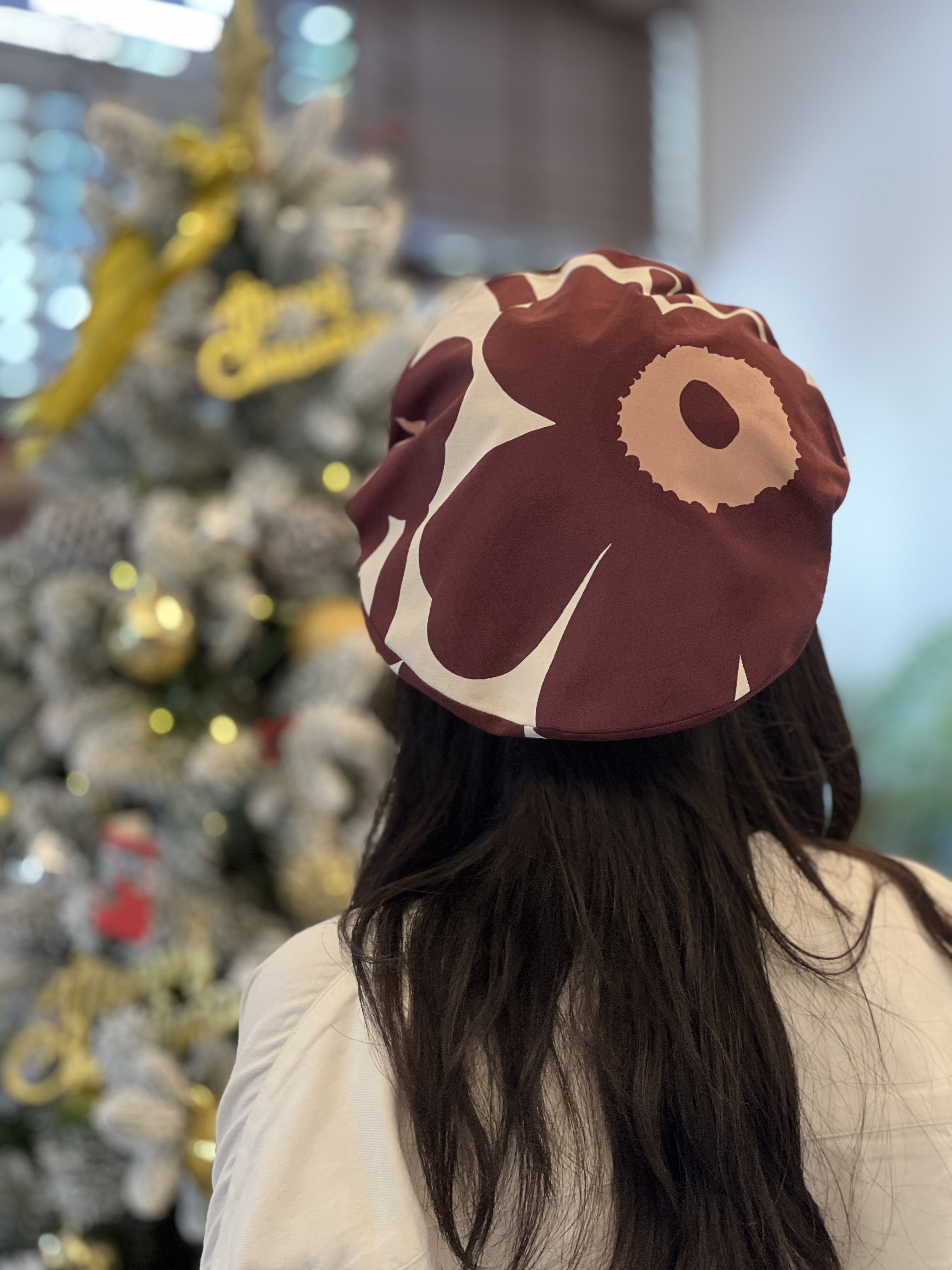 Beret 畫家帽 | marimekko fabric | Burgundy Unikko 中花