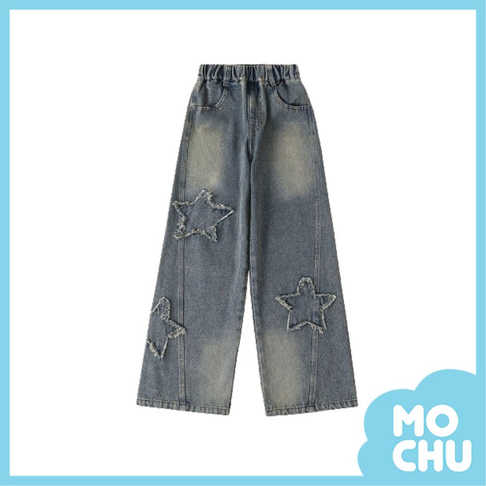 貼布星星刷色牛仔褲