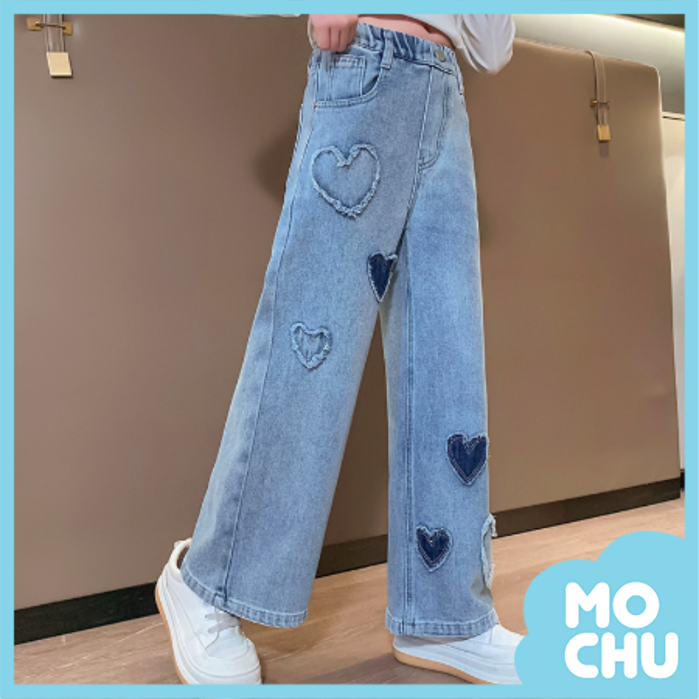 愛心毛邊牛仔寬褲