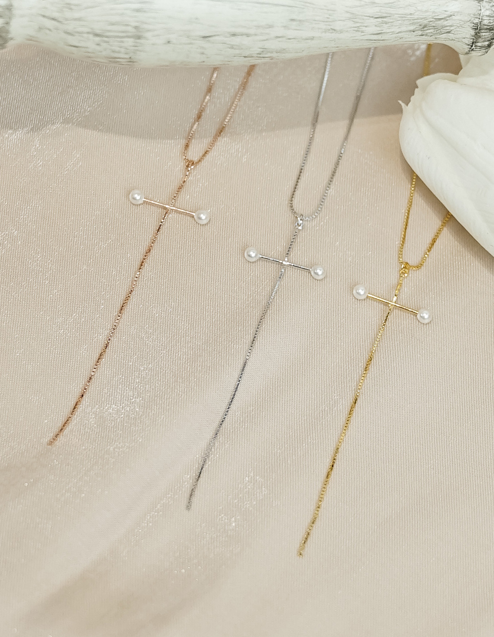 925 純銀施華洛世奇珍珠十字蛇鍊項鍊