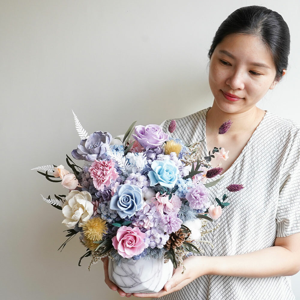 永生花盆栽,馬卡龍色,永生花開幕盆栽推薦,開幕喬遷升遷送花推薦