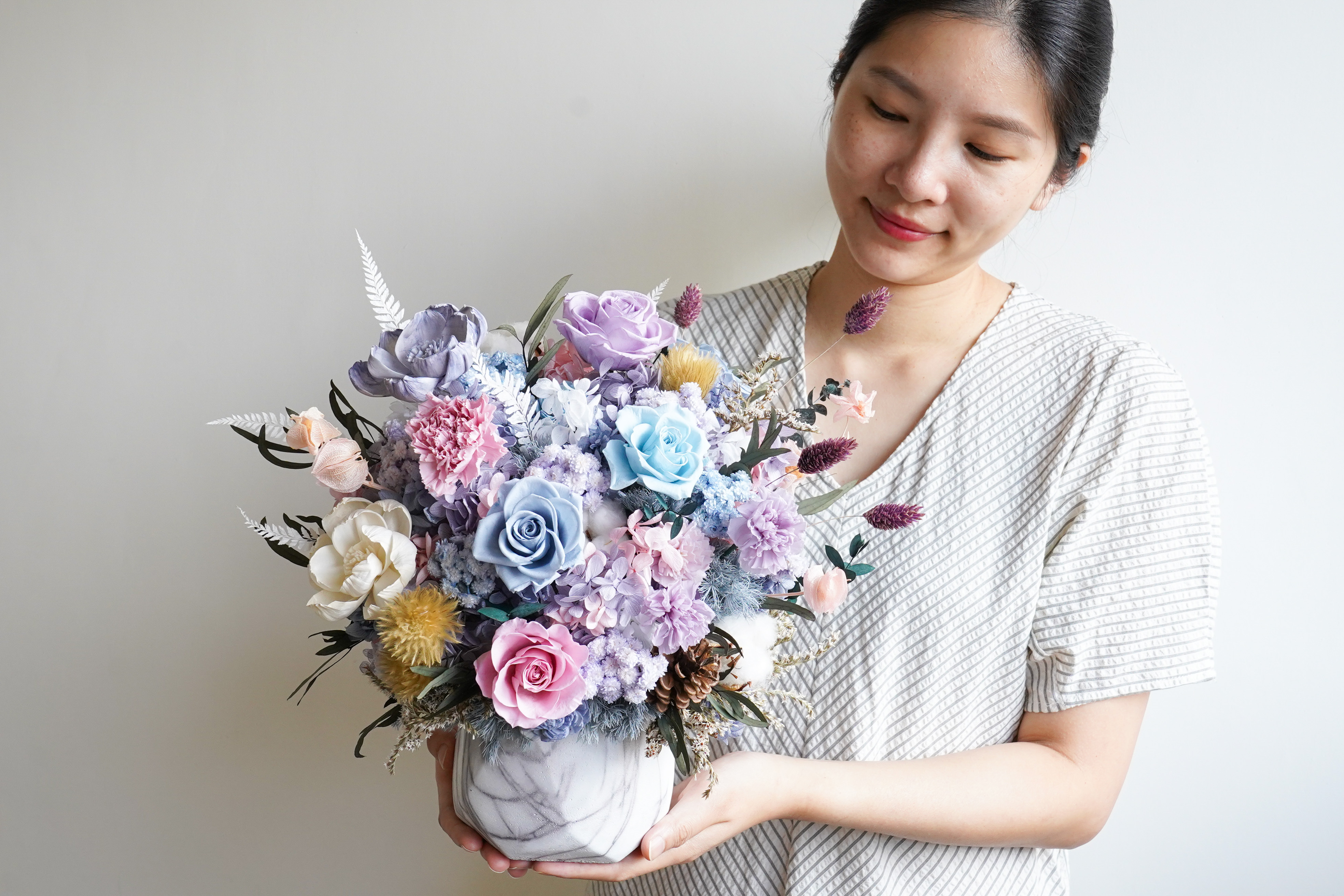 永生花盆栽,馬卡龍色,永生花開幕盆栽推薦,開幕喬遷升遷送花推薦,開幕盆栽