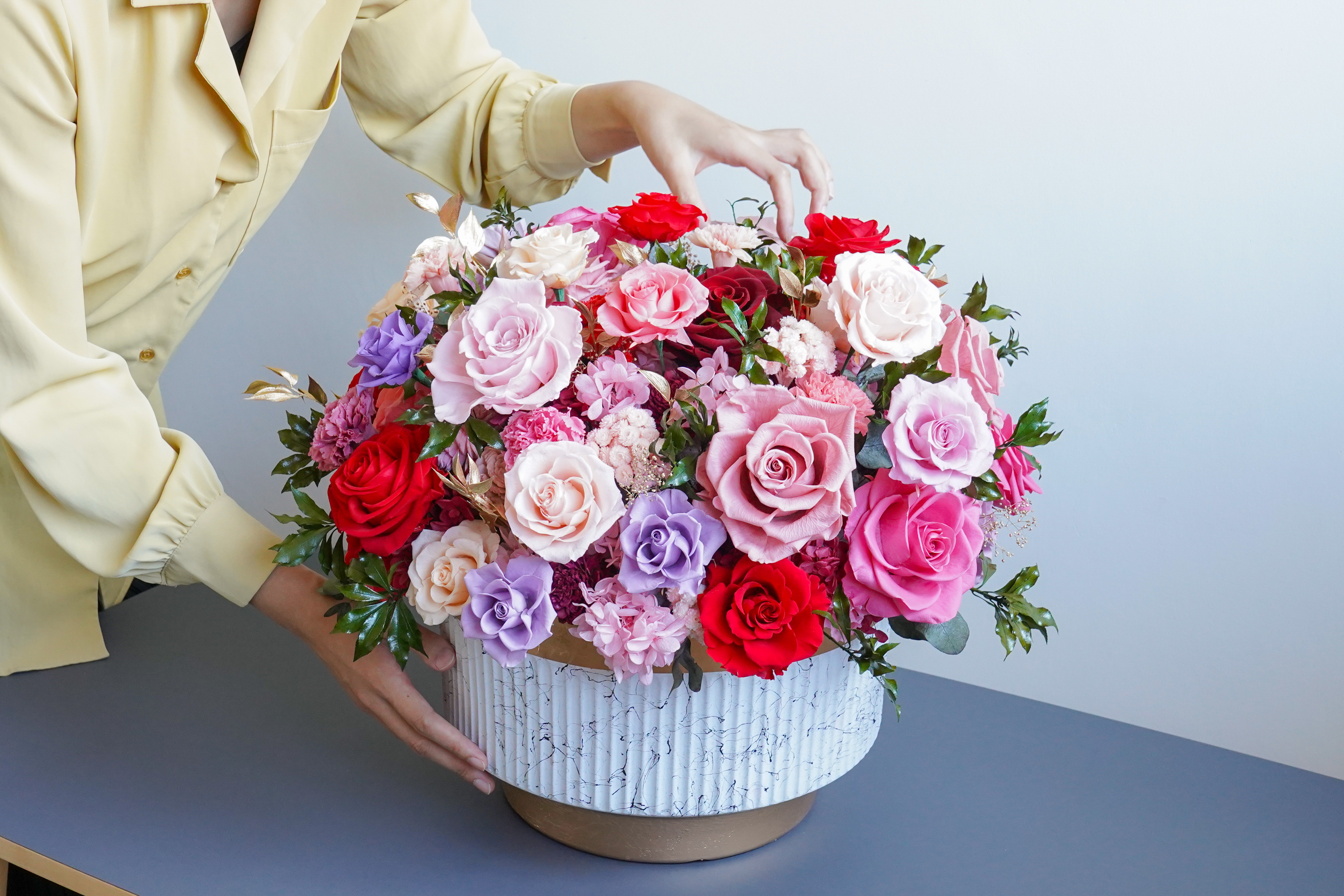 花開富貴盆花,永生花盆栽,紅色永生花盆栽推薦-喜歡生活乾燥花店