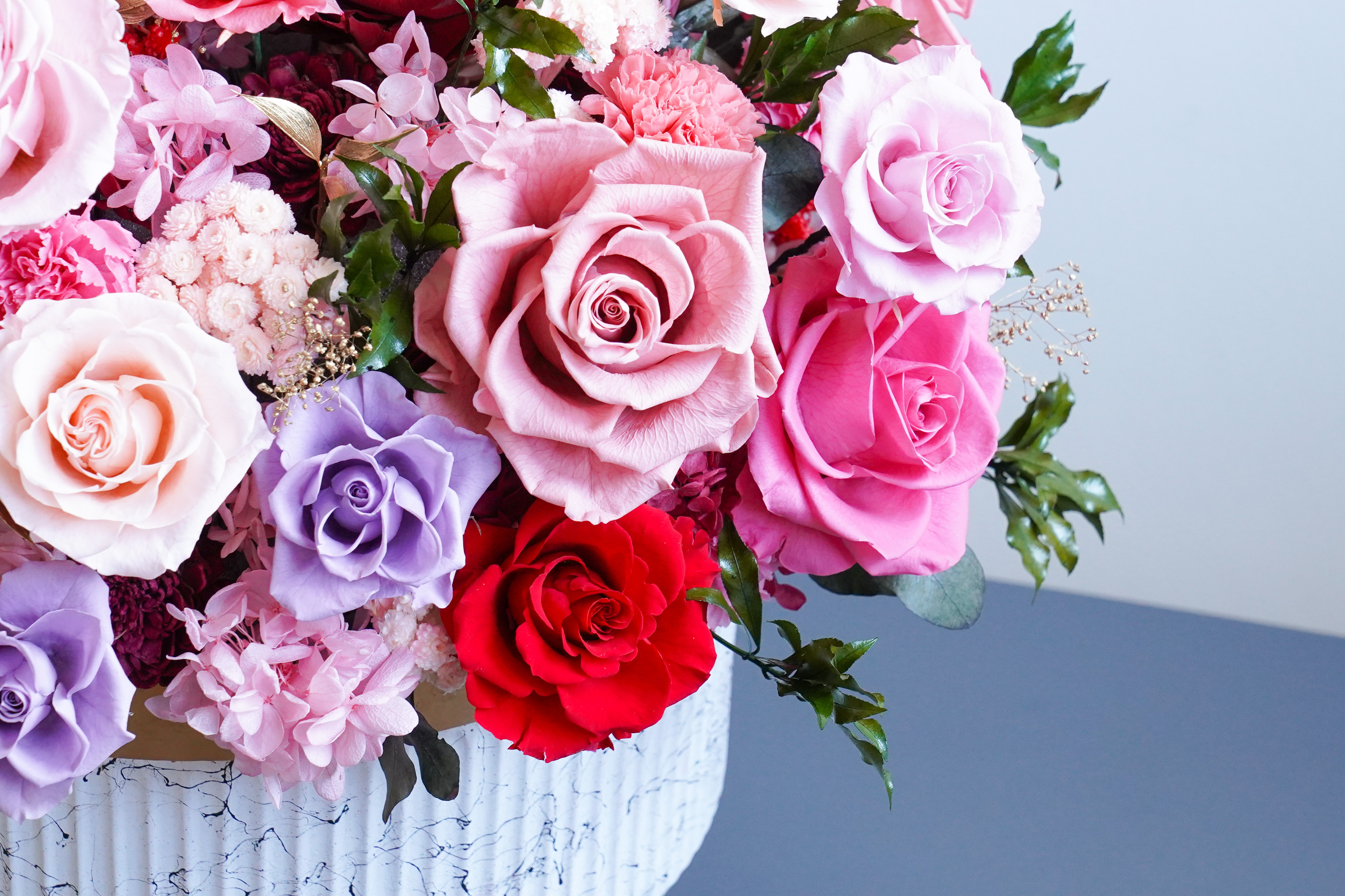 花開富貴盆花,永生花盆栽,紅色永生花盆栽推薦-喜歡生活乾燥花店,特寫永生花