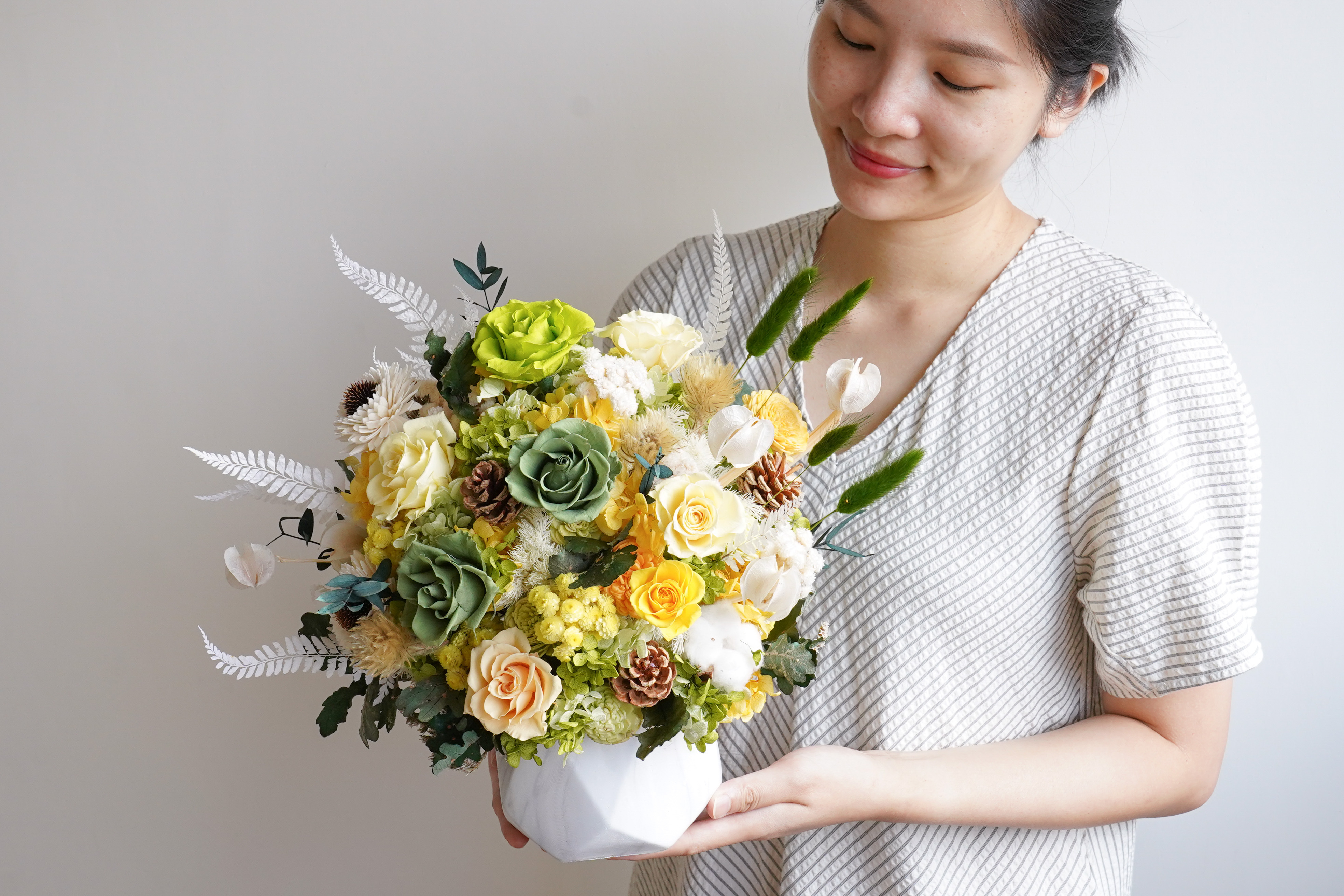 溫光行大理石盆栽溫光綠,永生花盆栽,永生花盆栽推薦,盆栽賀禮,開幕盆花推薦台北,溫光黃