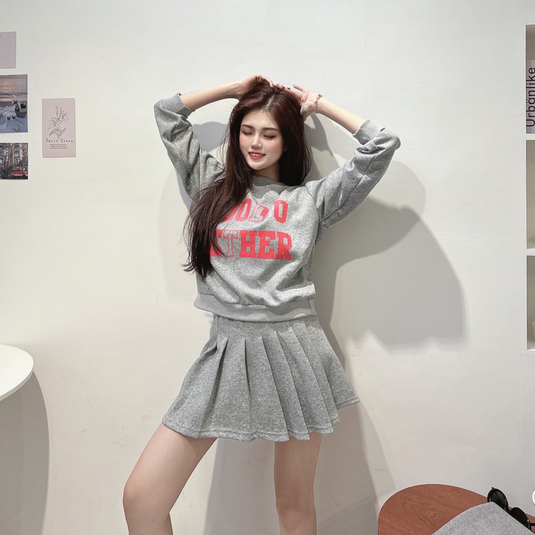 休閒衛衣百褶裙套裝/二色