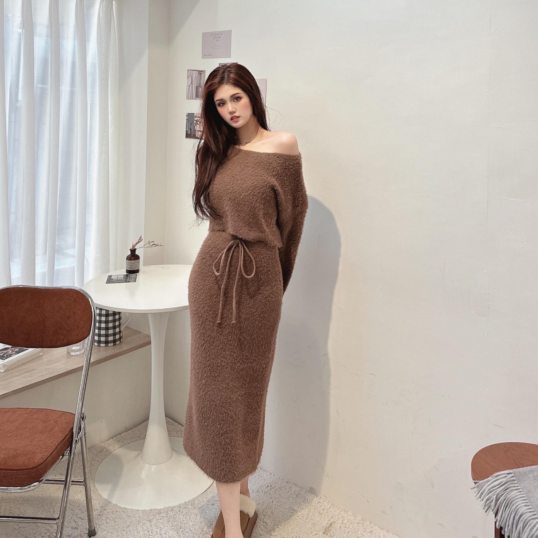 暖呼呼兔絨毛長裙套裝/三色