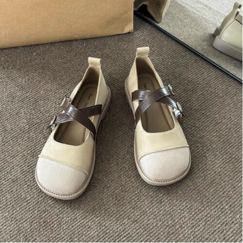 cross buckle round toe flats