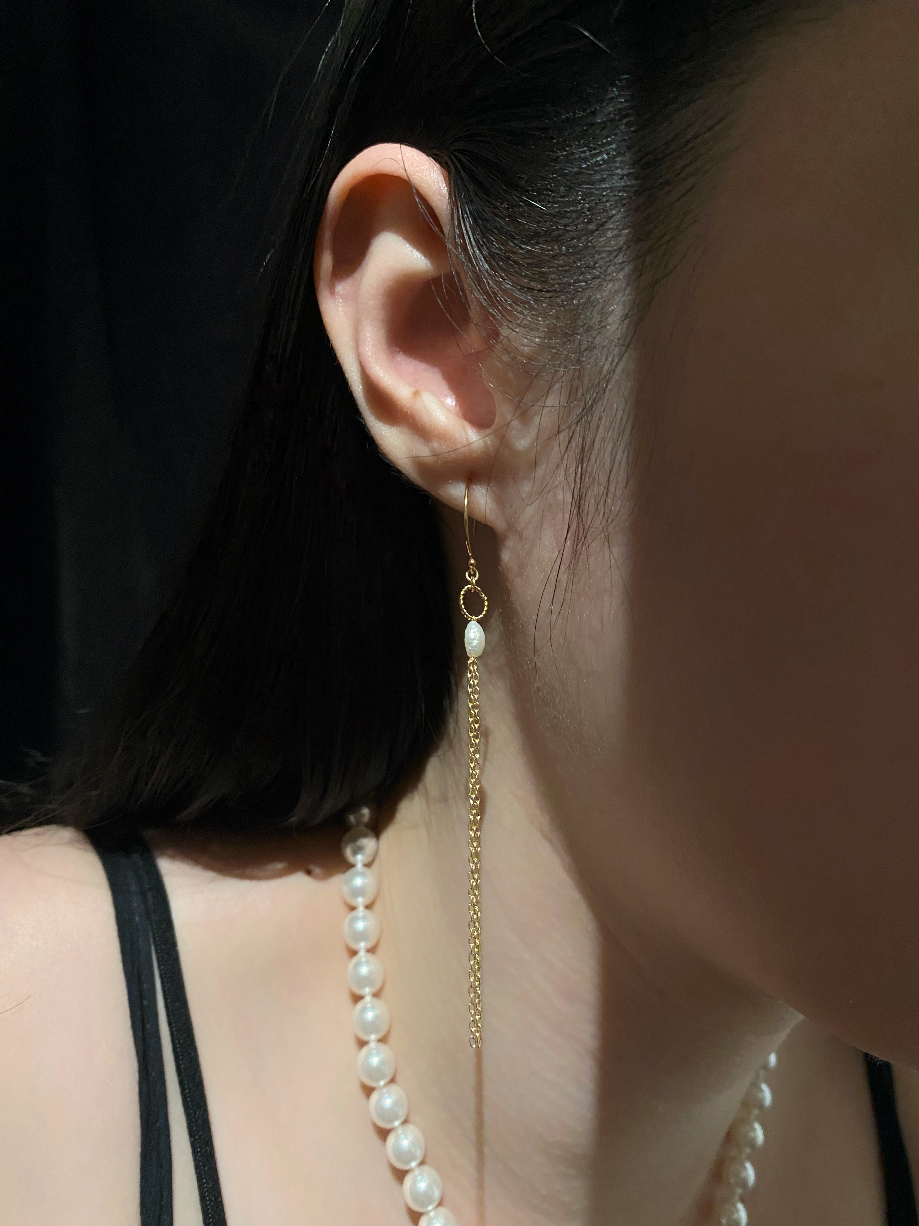 麻花圈圈珍珠流蘇耳環