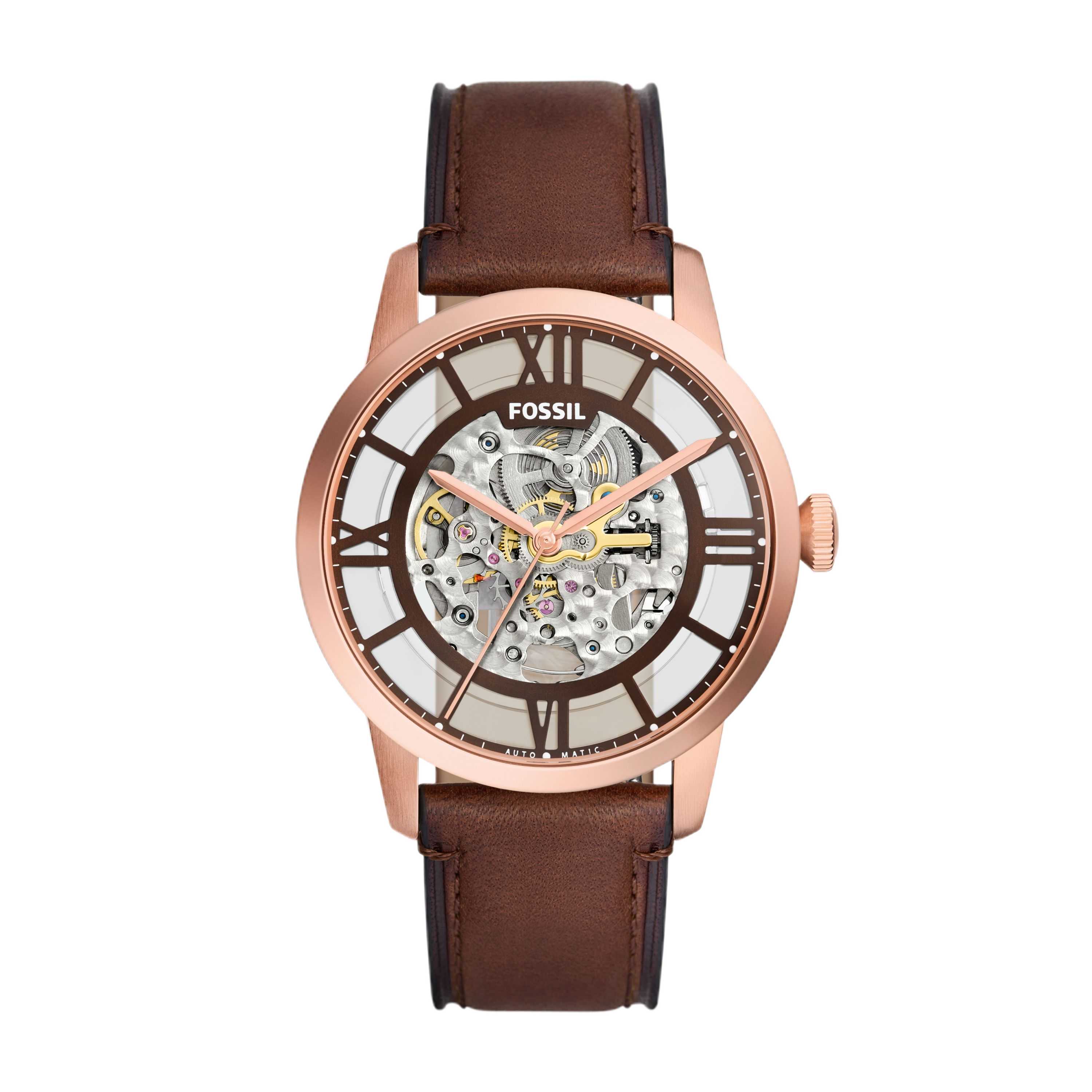 Townsman 極致工藝鏤空雕刻機械手錶 棕色真皮錶帶 44MM ME3259