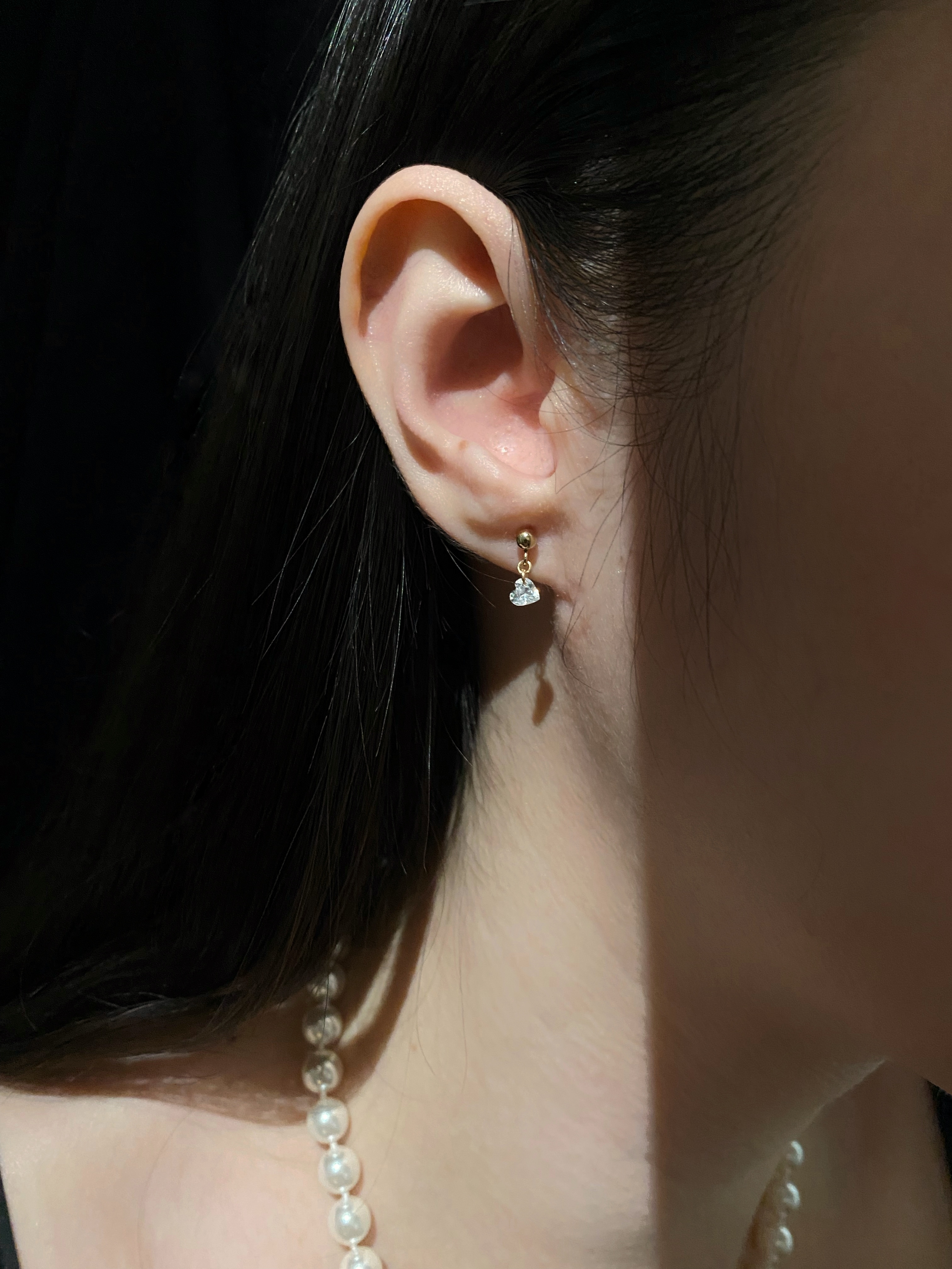 小愛心鋯石耳環(白)