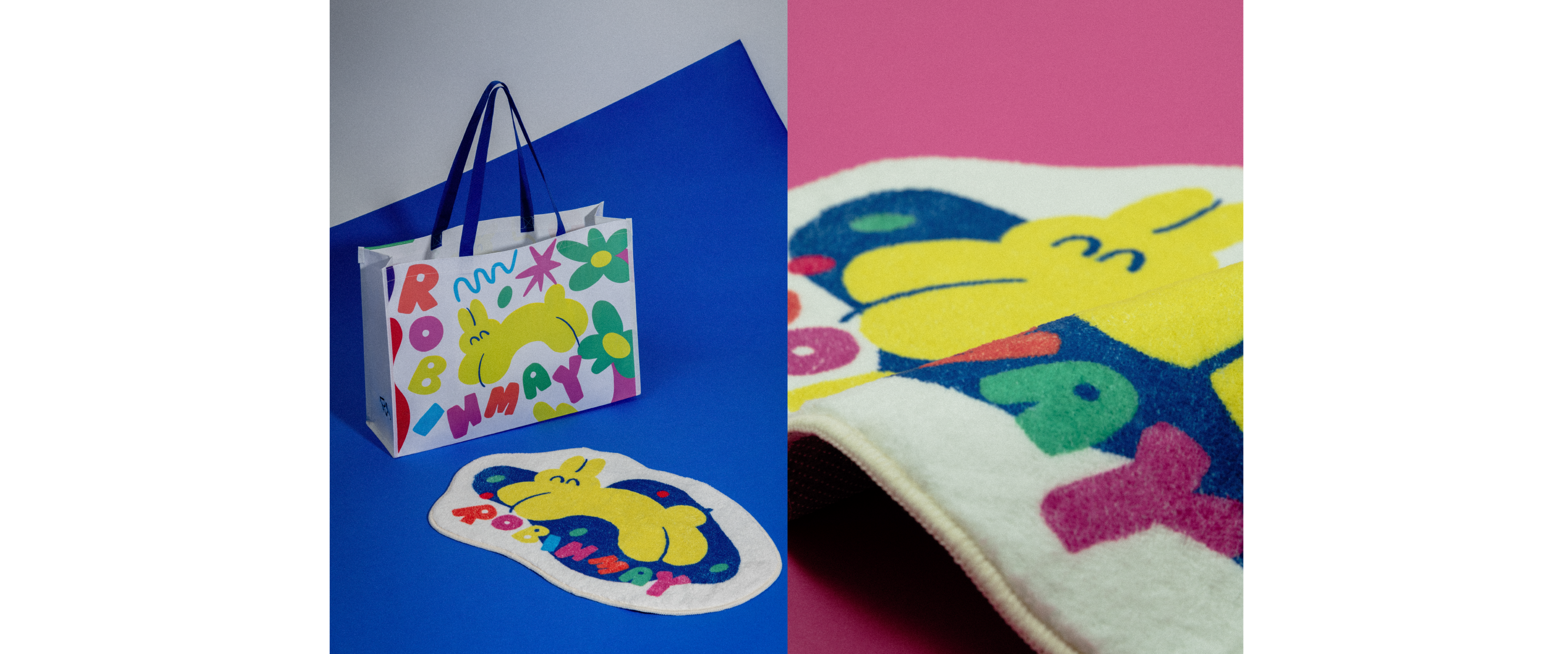 周依與ROBINMAY聯名系列贈送的小兔地毯與提袋