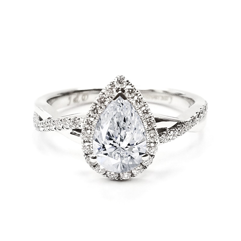 18K白金水滴形天然鑽石扭紋戒指托