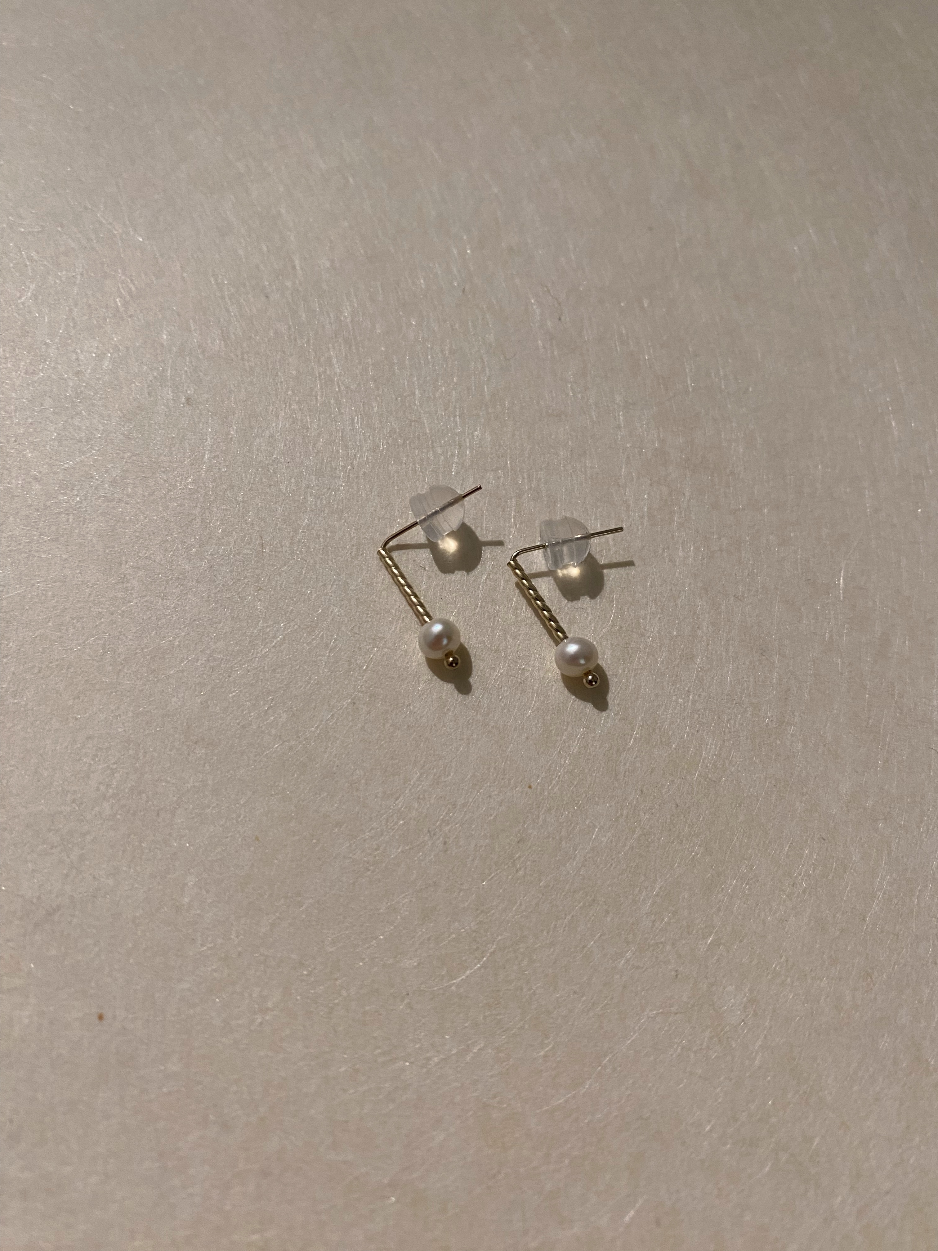 L型 金管珍珠耳環