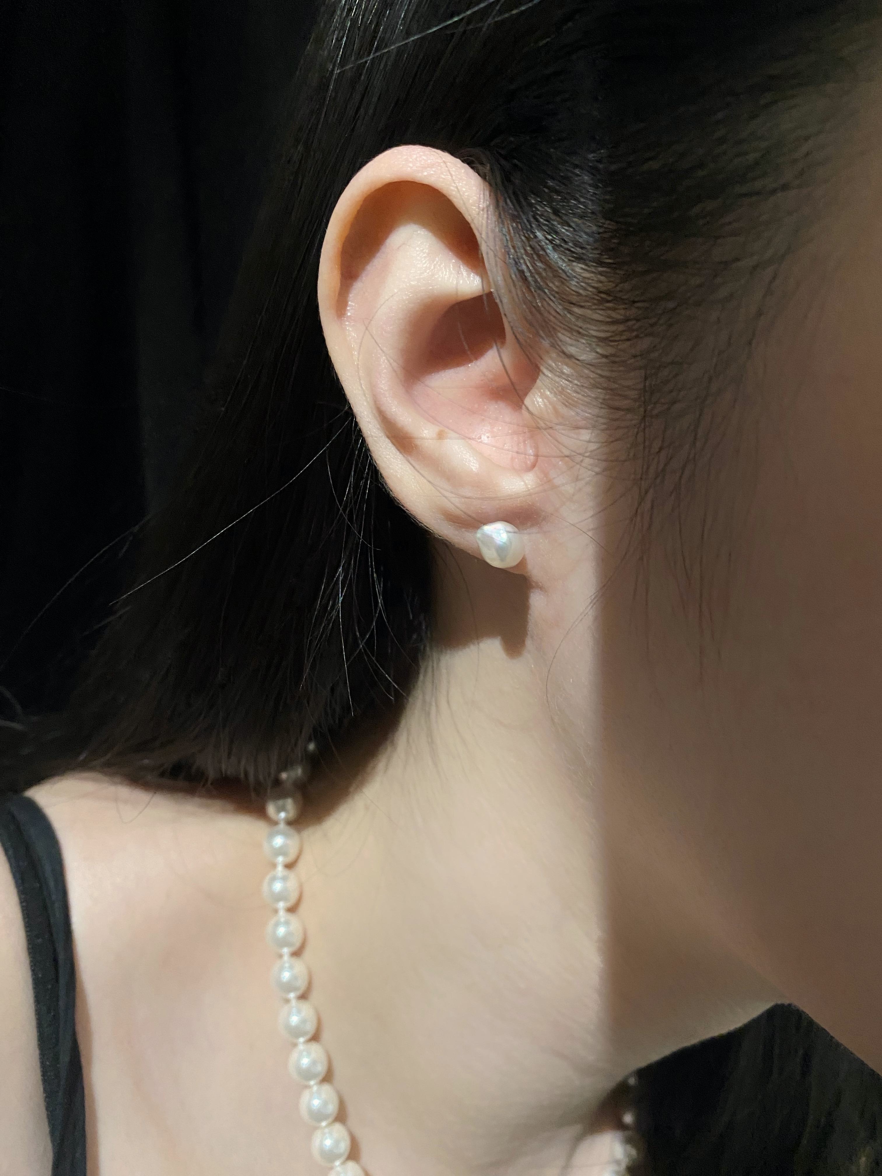 小銀錠珍珠耳環