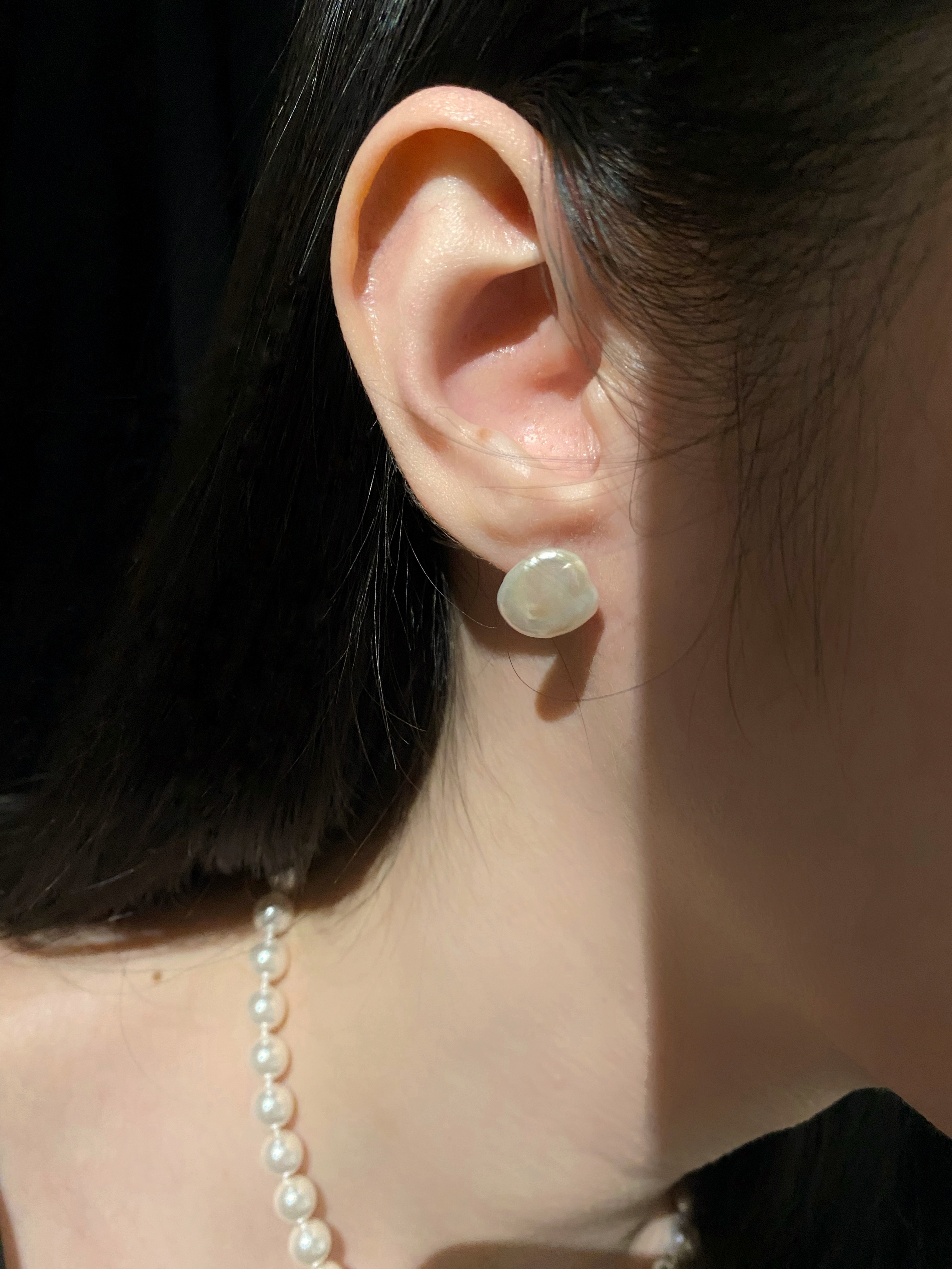 大一點的銀錠珍珠耳環