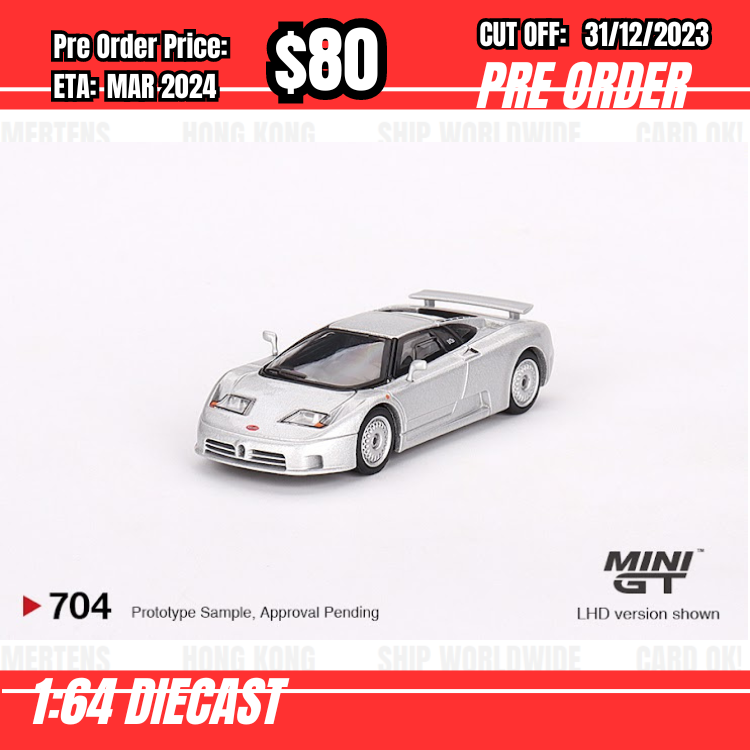 PO-$80 * Mini GT * 1:64 #704 Bugatti EB110 GT Grigio Chiaro LHD [OD18/12]