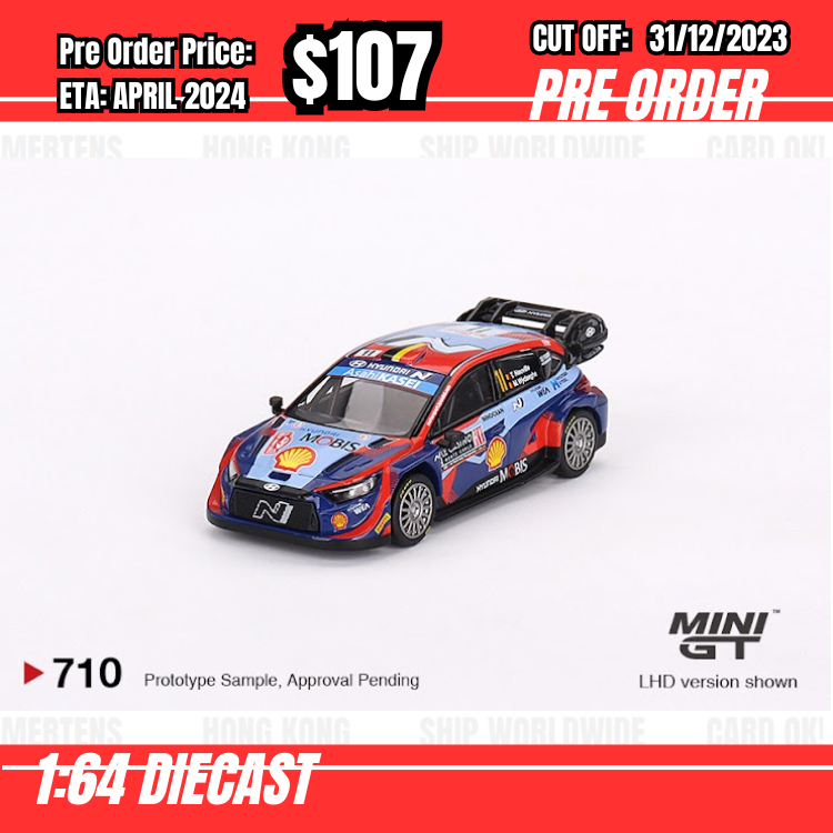 PO-$107 * Mini GT * 1:64 #710 Hyundai i20 N Rally1  2023 Rally MonteCarlo 3rd Place #11  LHD [OD18/12]