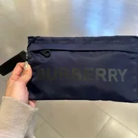 [S] BURBERRY LS LOGO PRINT NYLON ZIP WRISTLET POUCH NBO,NAVY BLUE, 80528411-NAVY BLUE (SB64)