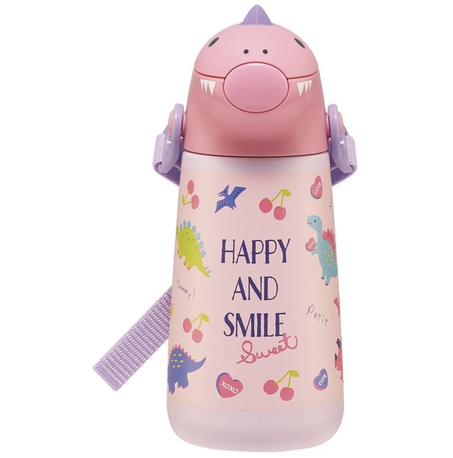 Skater 恐龍吸管式不銹鋼保溫瓶370ml-粉紅色