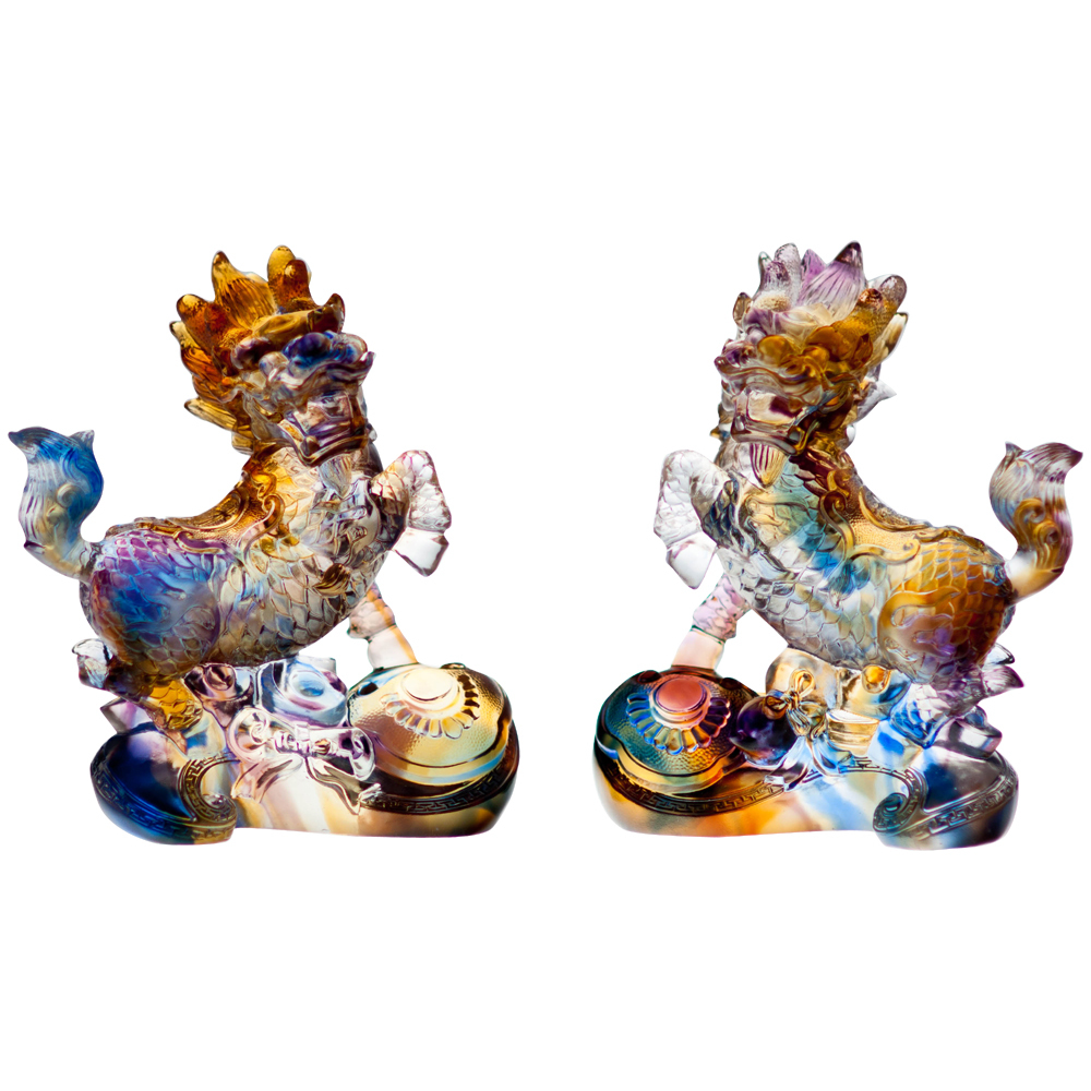 開運吉祥琉璃麒麟對｜辟邪鎮宅聚瑞氣 招福納祥護家運